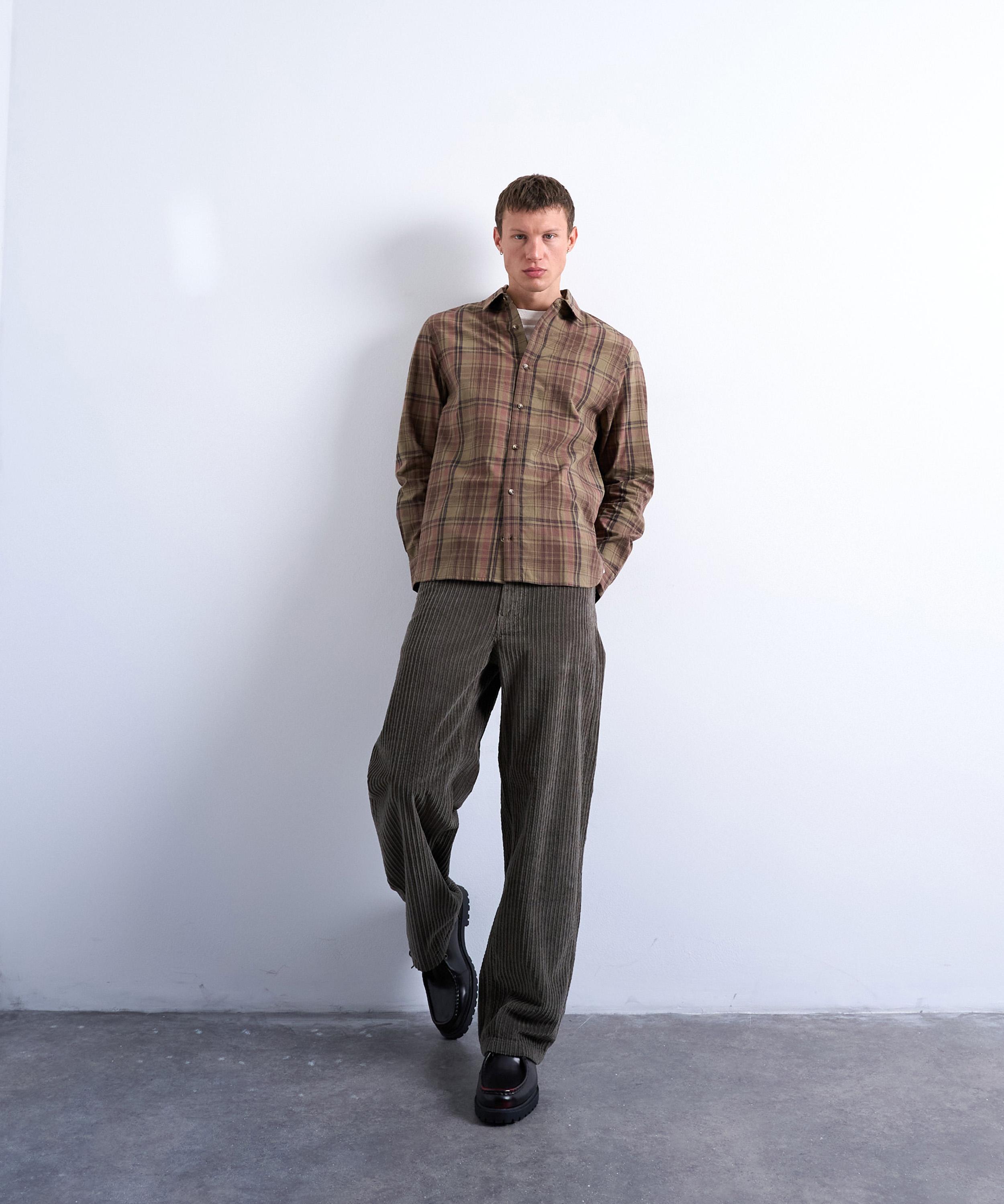 TOPMAN - Green Regular Fit Poplin Check Shirt image number 4