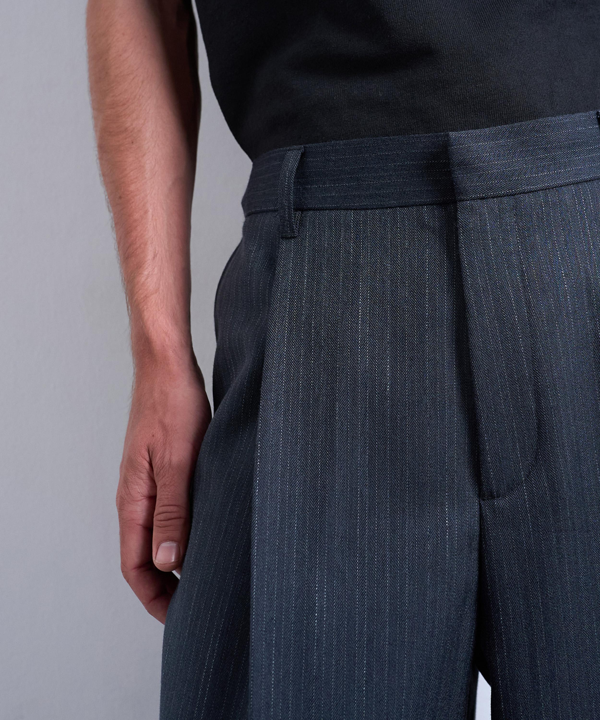 TOPMAN - Grey Stripe Wide-Leg Pleated Trousers image number 2