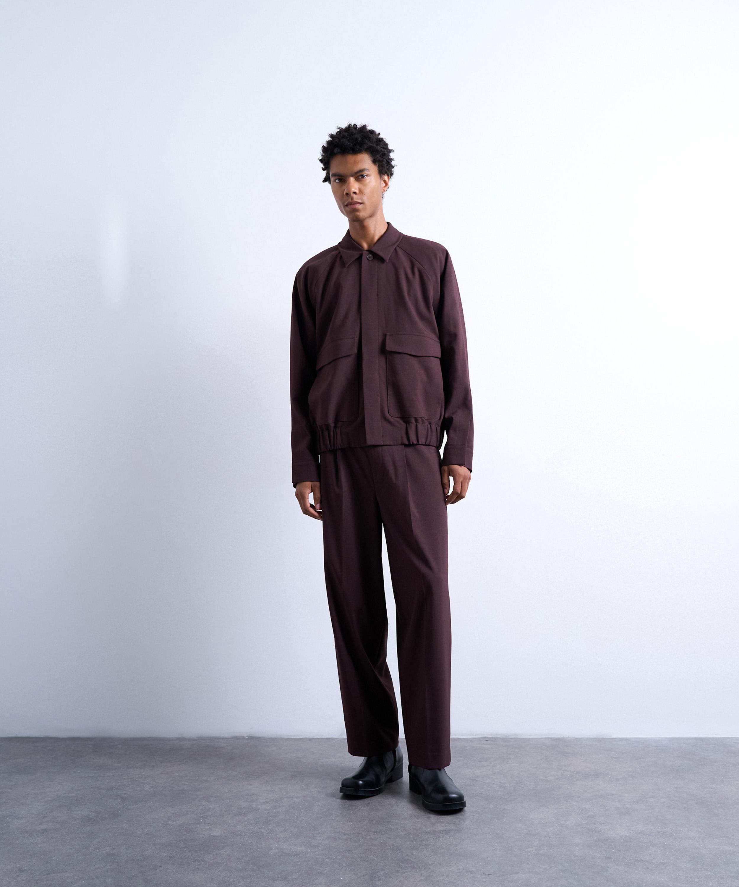 TOPMAN - Burgundy Smart Harrington Jacket image number 4