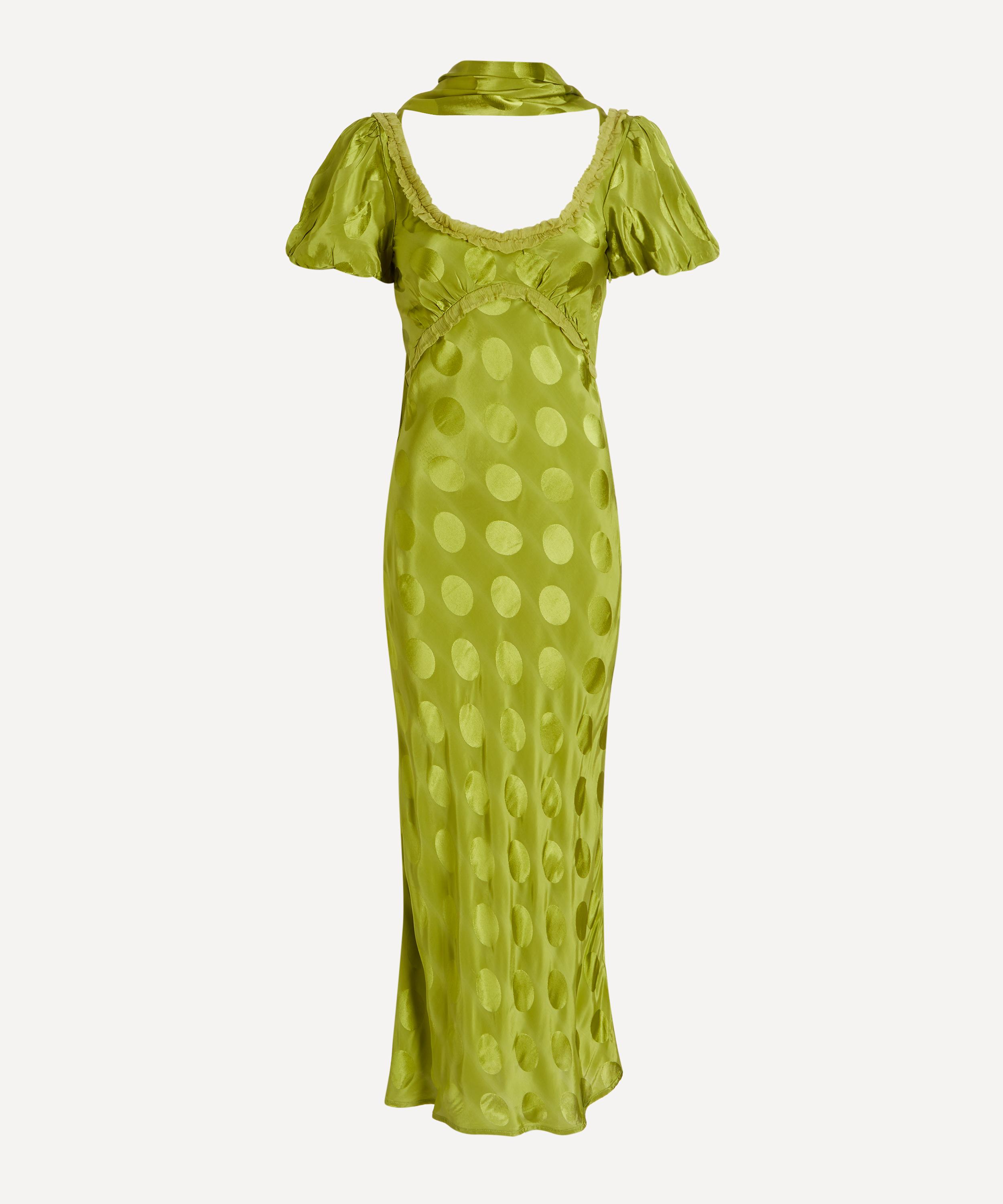 Damson Madder - Aoife Jacquard Green Spot Midi Dress