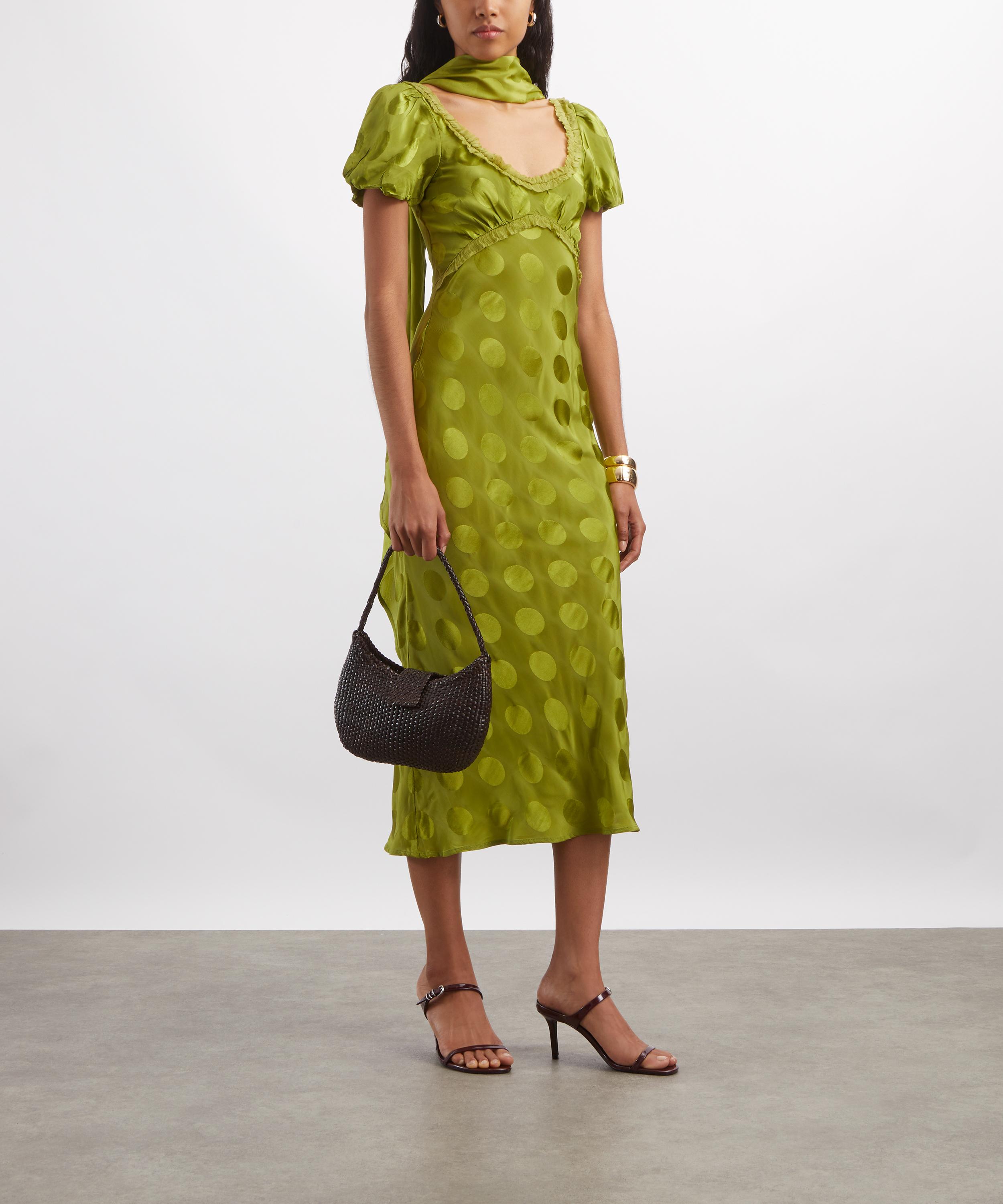 Damson Madder - Aoife Jacquard Green Spot Midi Dress image number 1