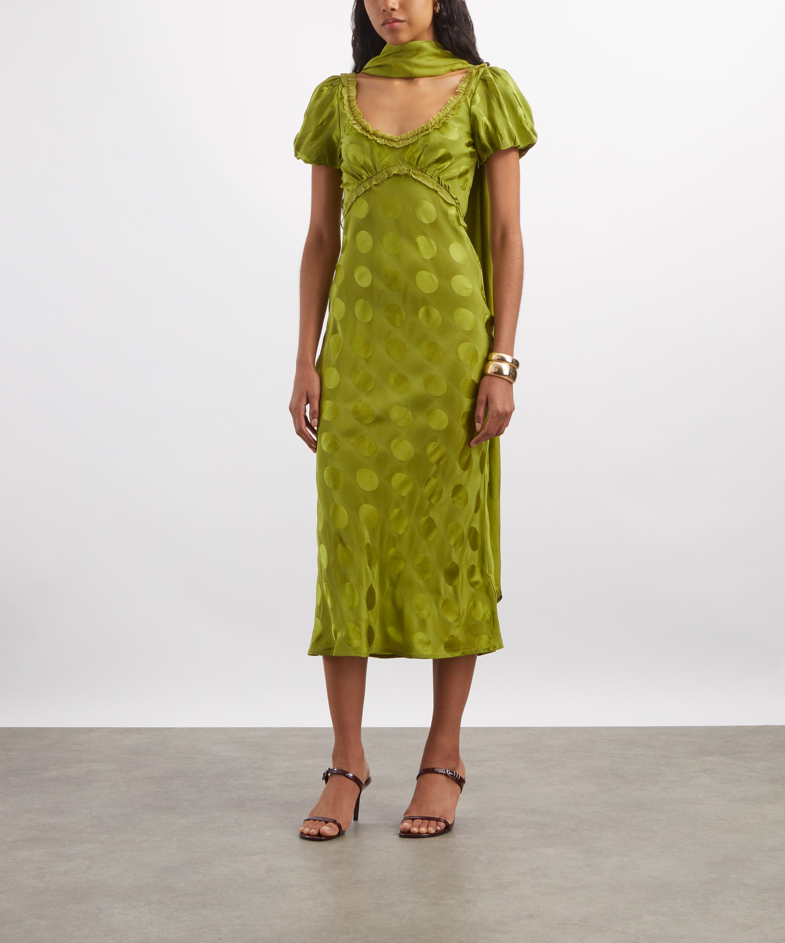 Damson Madder - Aoife Jacquard Green Spot Midi Dress image number 2