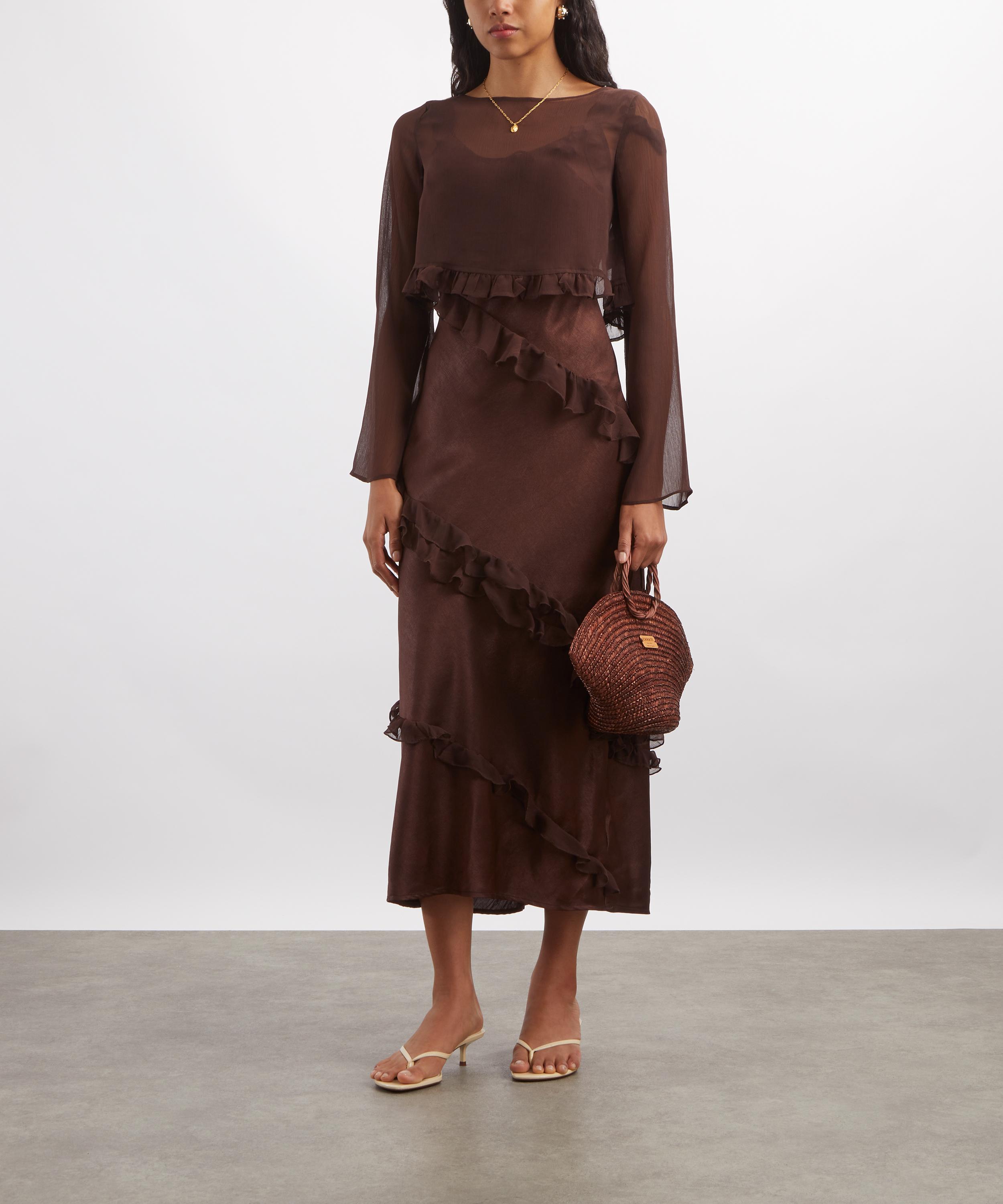 Damson Madder - Carmen Choc Midi Ruffle Dress image number 1