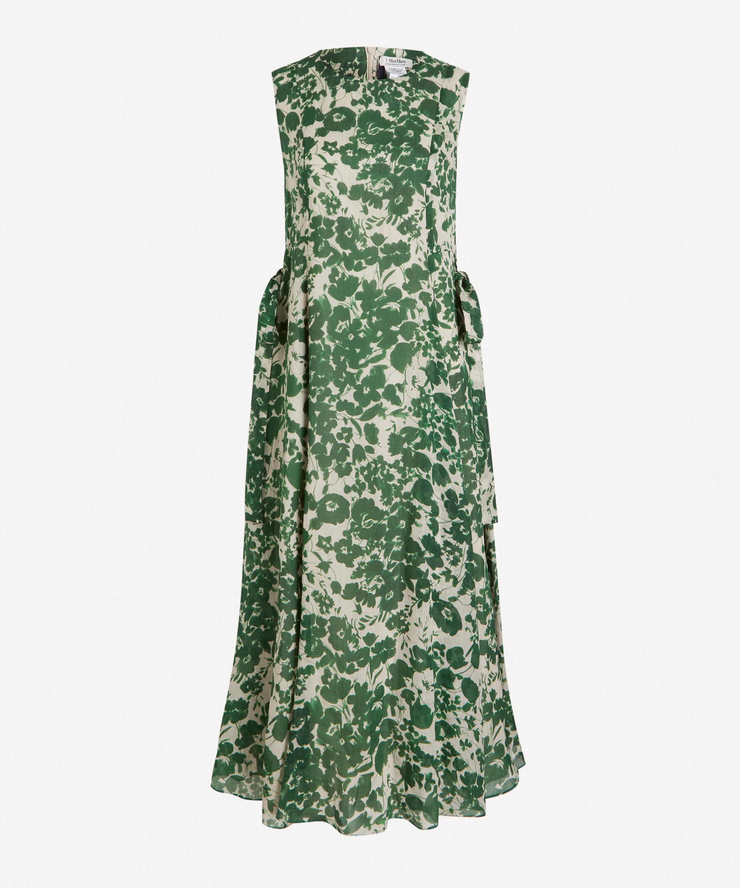 S Max Mara - Alibi Green Printed Ramie Dress
