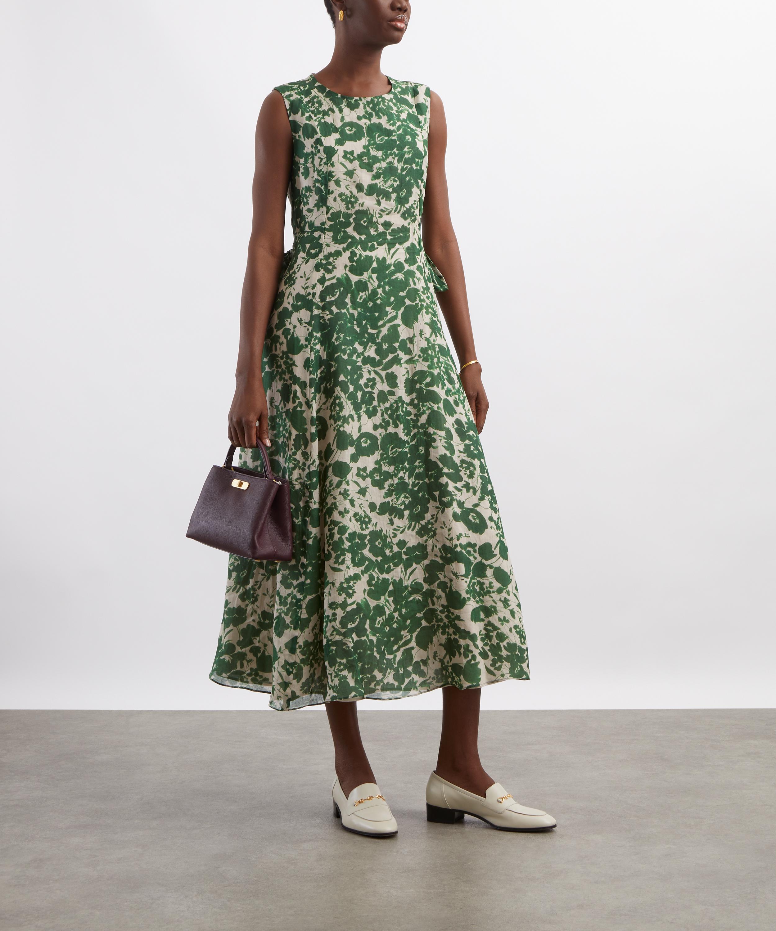 S Max Mara - Alibi Green Printed Ramie Dress image number 1