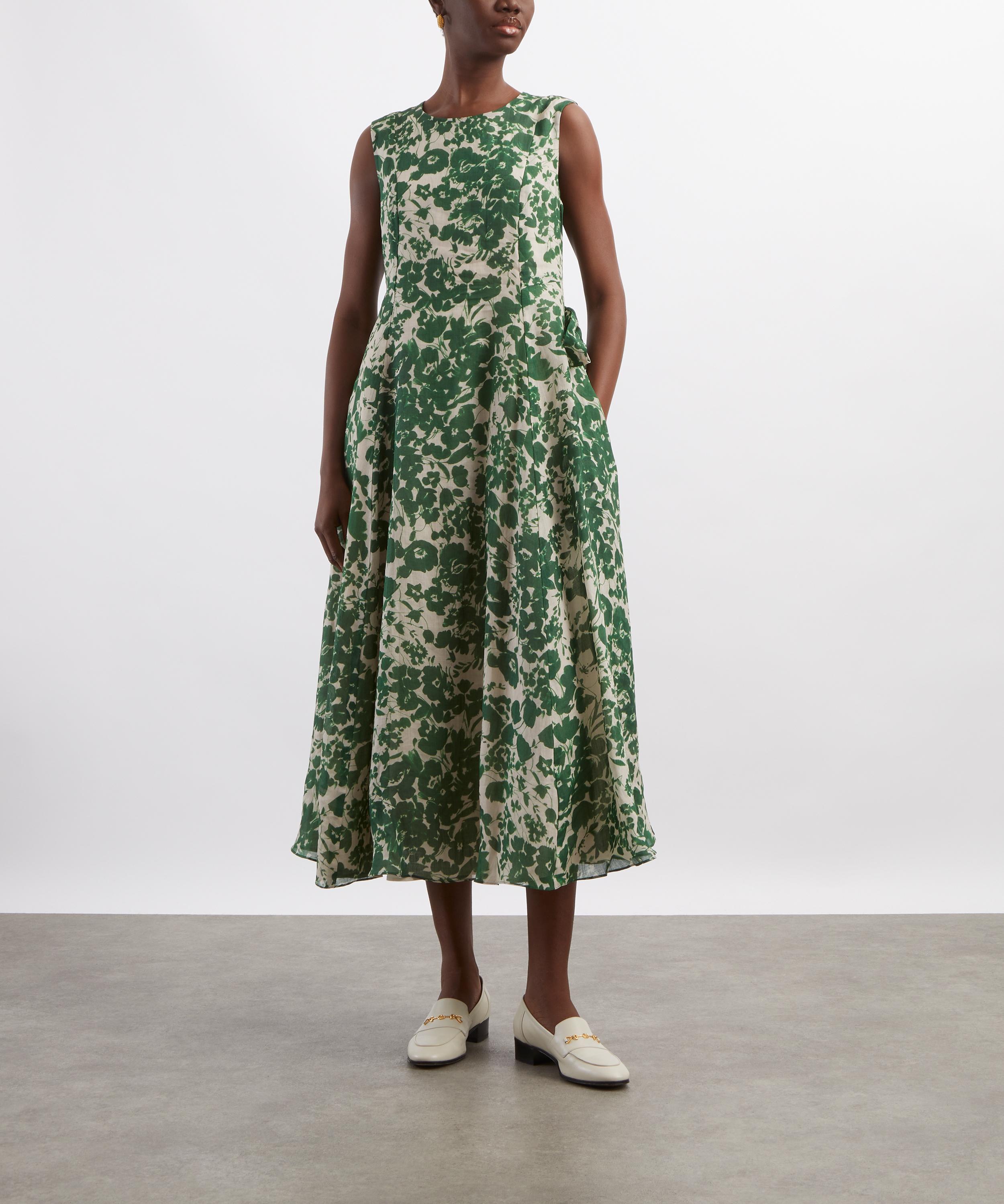S Max Mara - Alibi Green Printed Ramie Dress image number 2