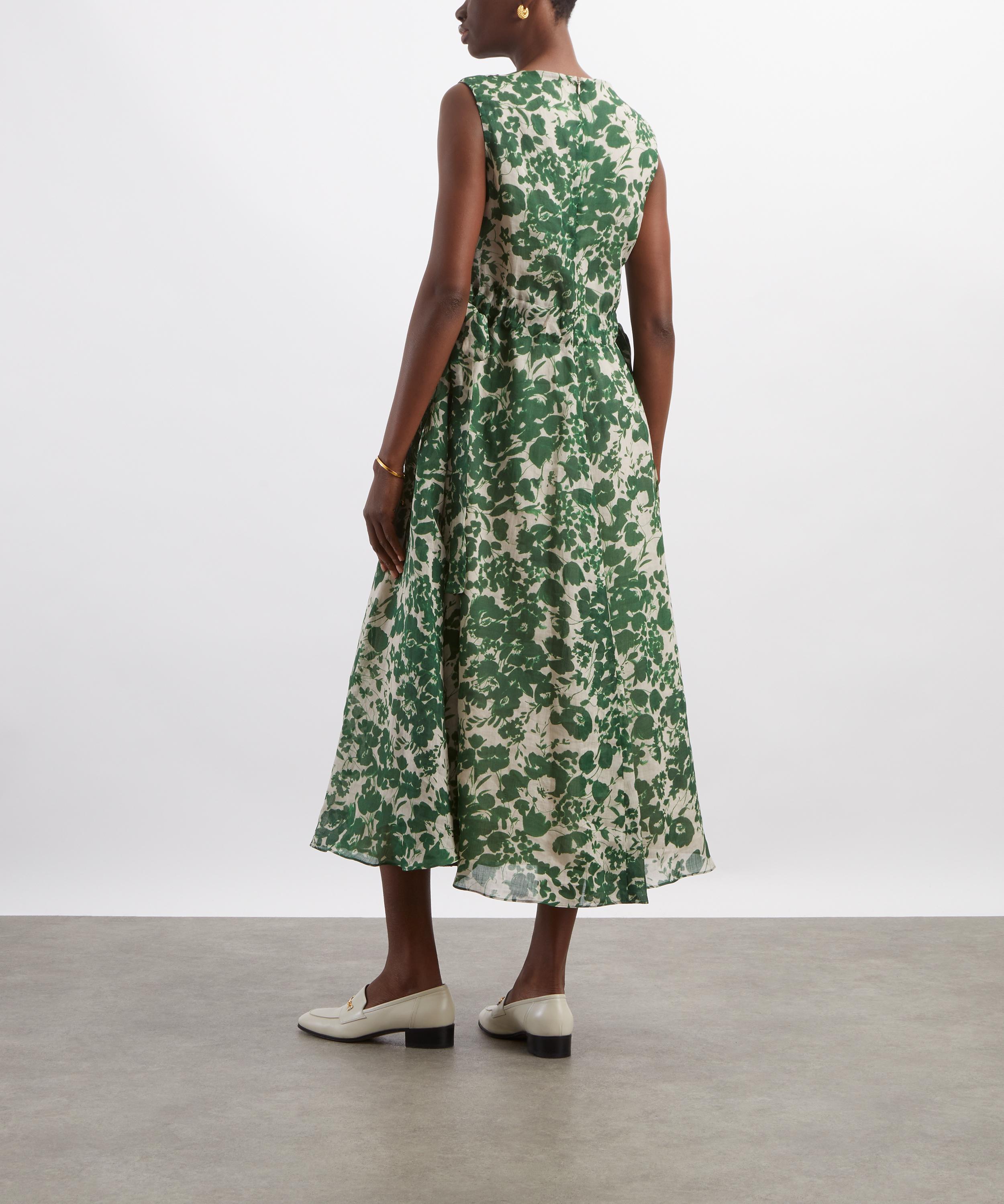 S Max Mara - Alibi Green Printed Ramie Dress image number 3