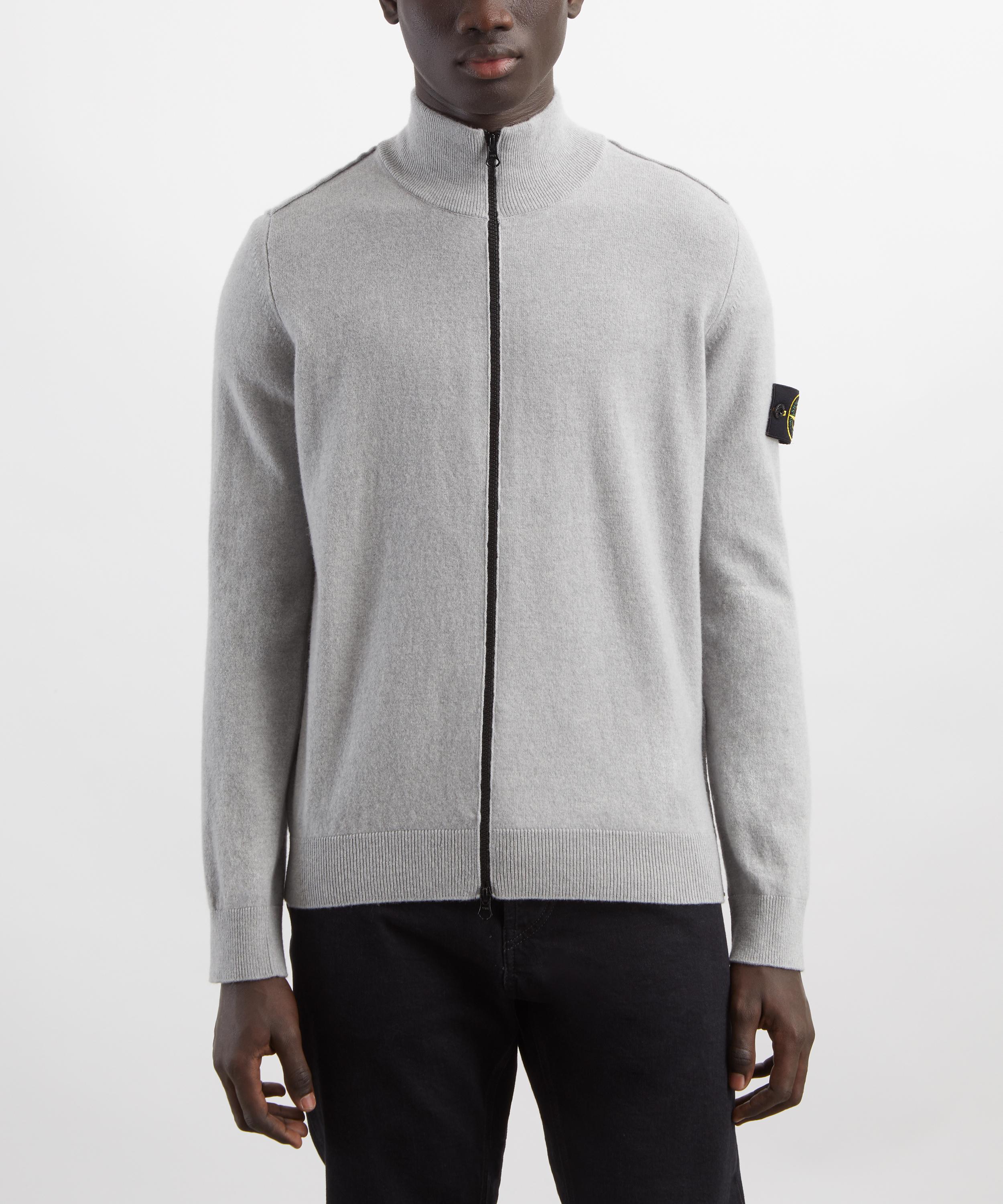 Stone Island - Melange Pearl Grey Zip-Up Wool Cardigan image number 2