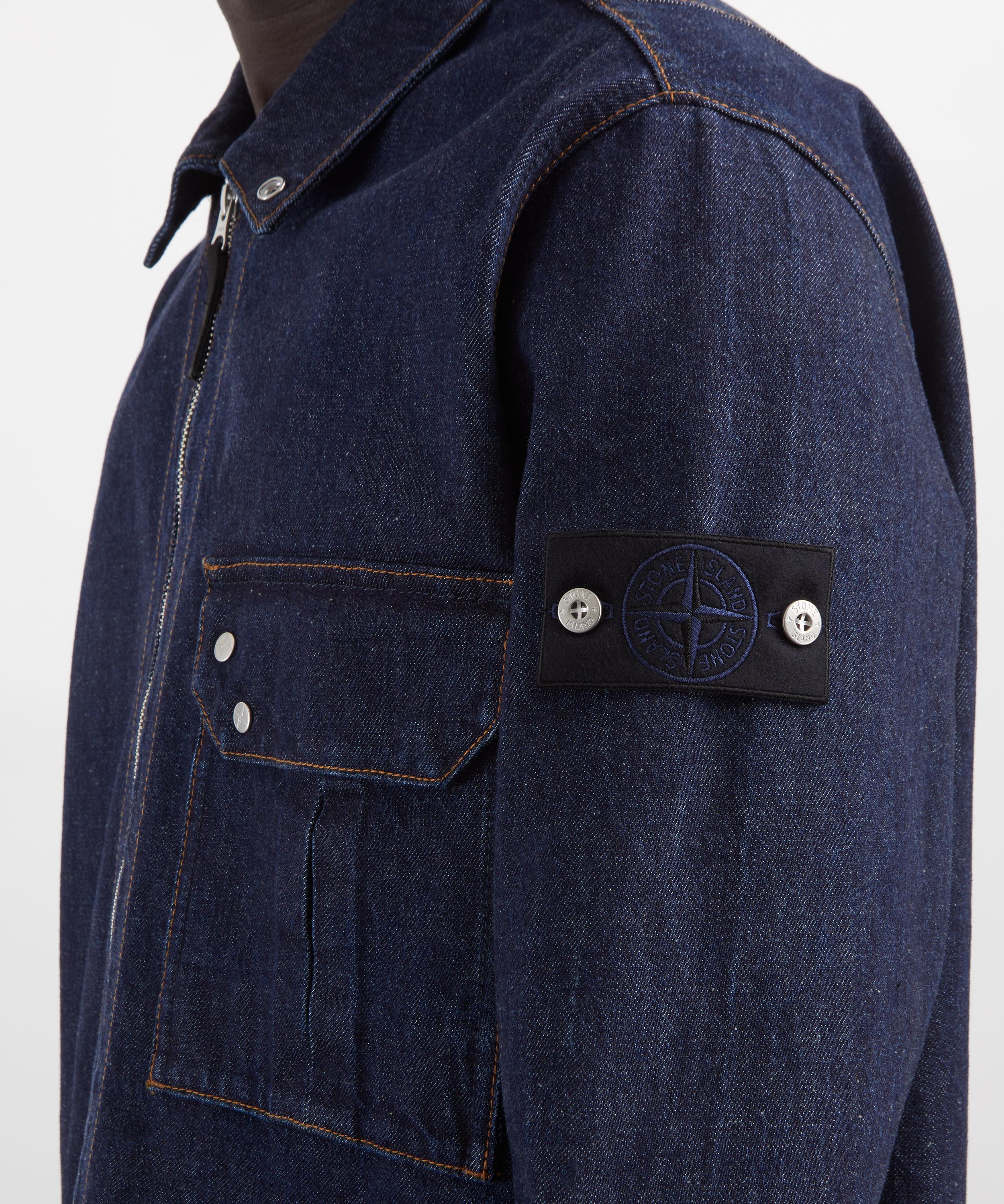Stone Island - Contrast-Stitching Zip Denim Overshirt image number 4