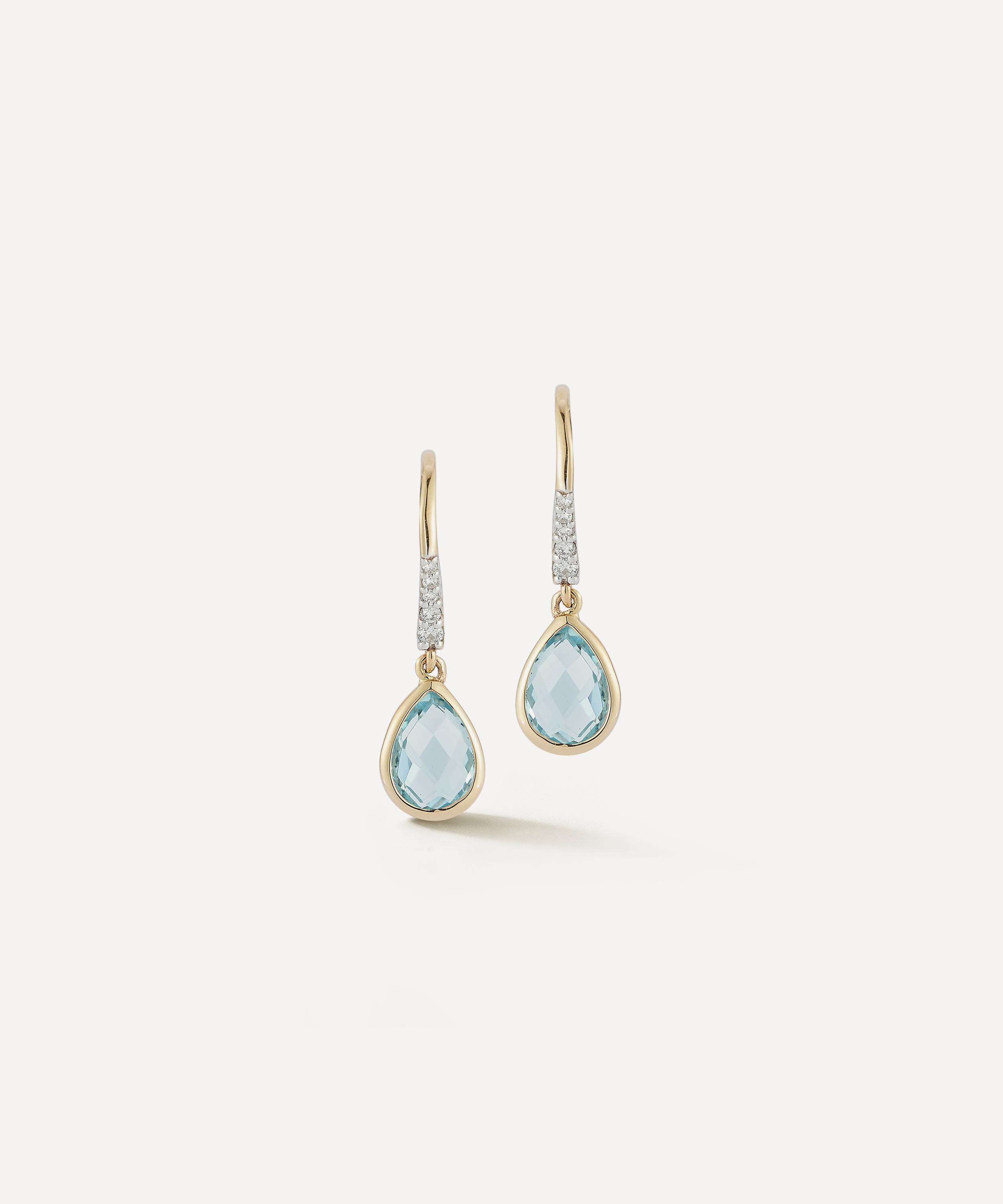 Mateo - 14ct Gold Bezeled Blue Topaz Drop Earrings