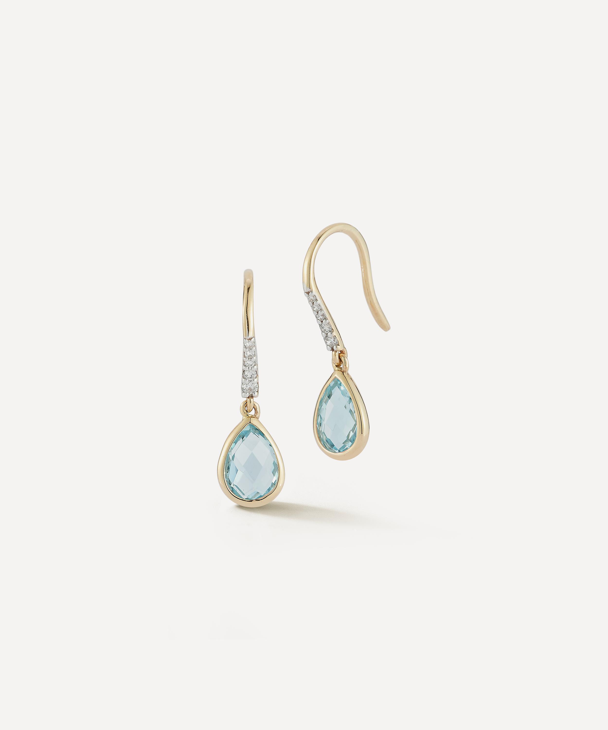 Mateo - 14ct Gold Bezeled Blue Topaz Drop Earrings image number 1