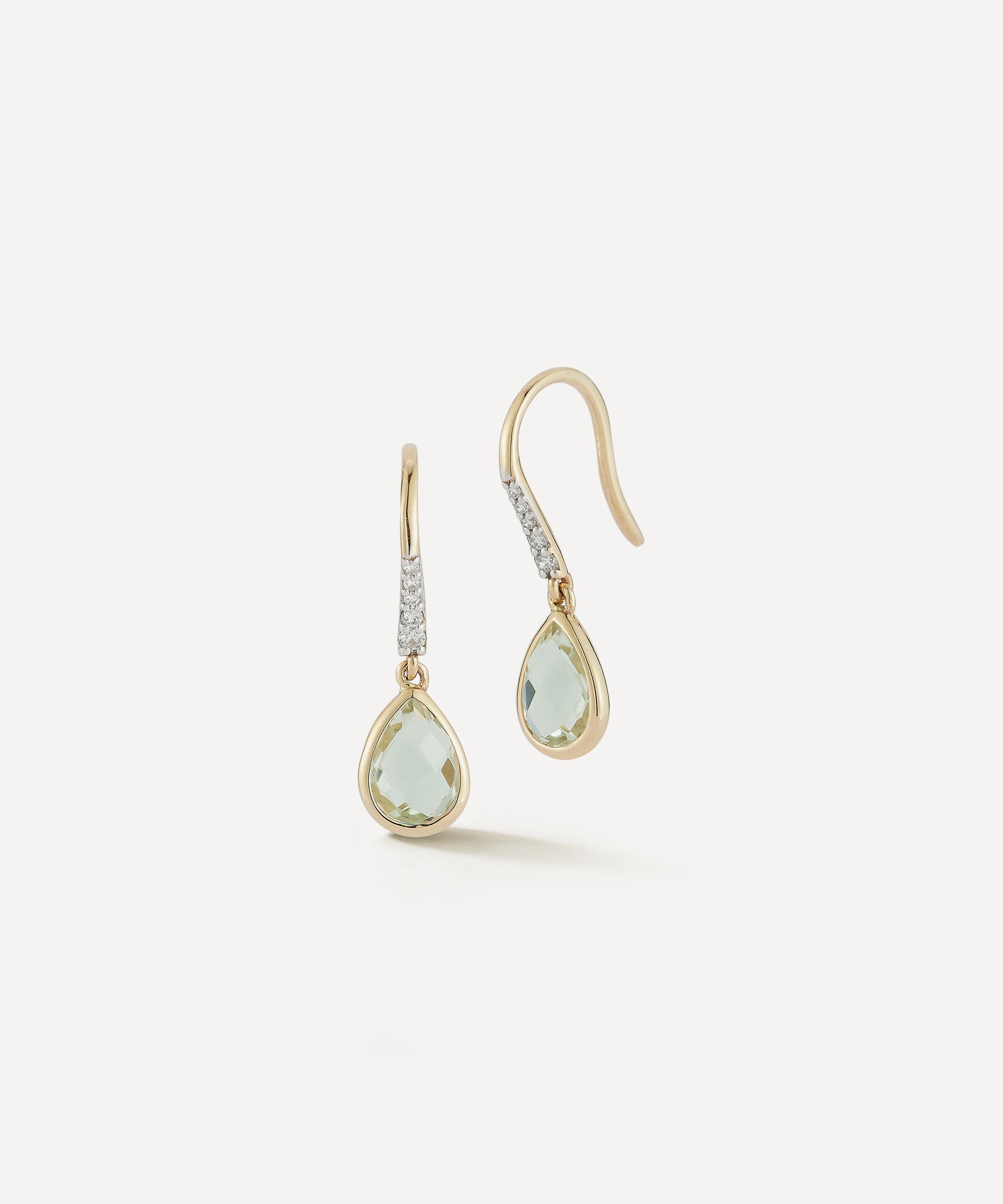 Mateo - 14ct Gold Bezeled Green Amethyst Drop Earrings image number 1