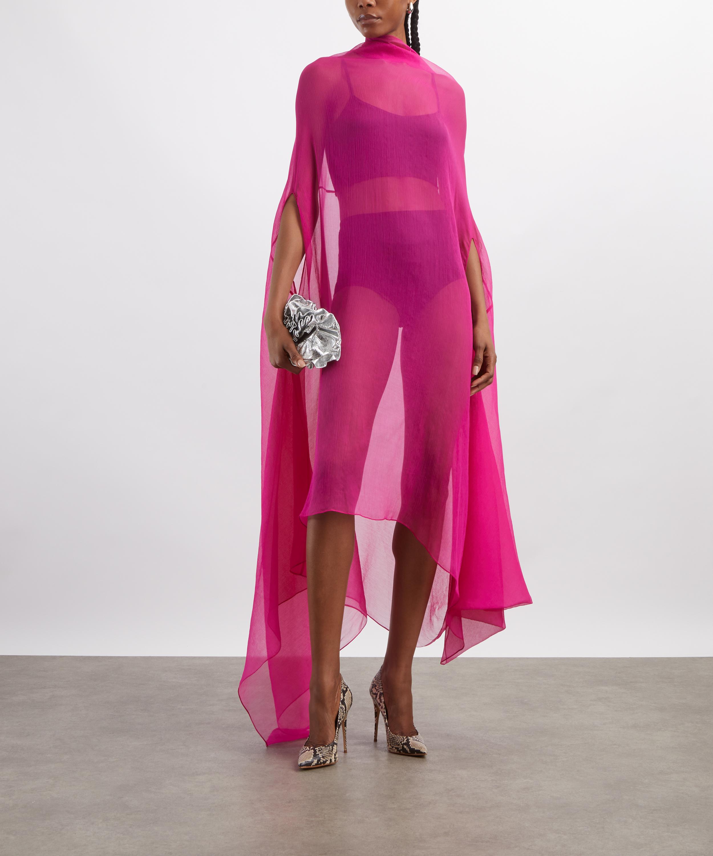 Dries Van Noten - Fuchsia Silk Cape Dress image number 1