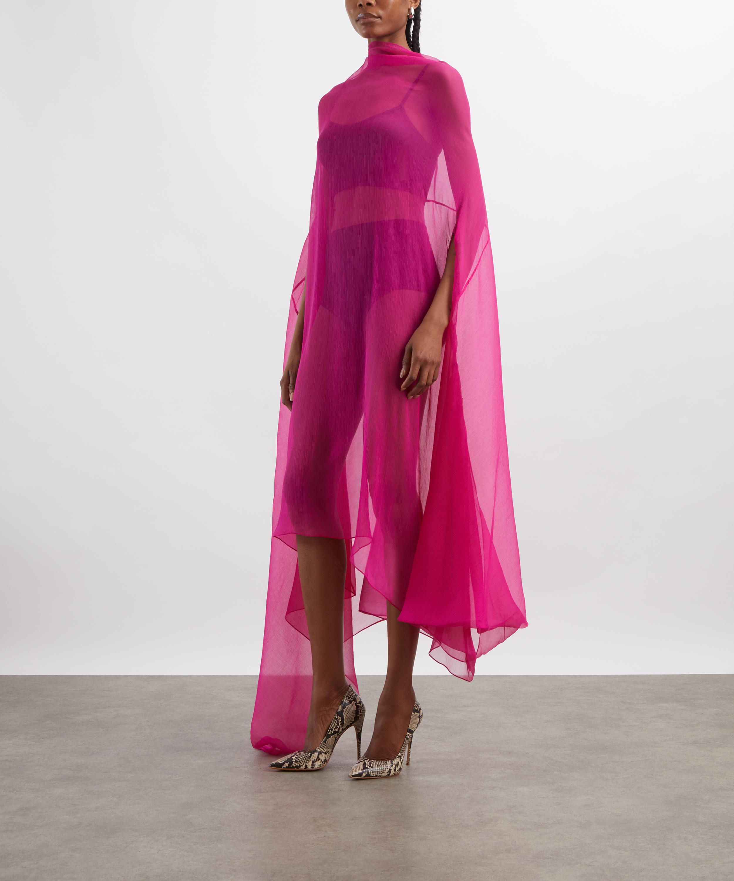 Dries Van Noten - Fuchsia Silk Cape Dress image number 2