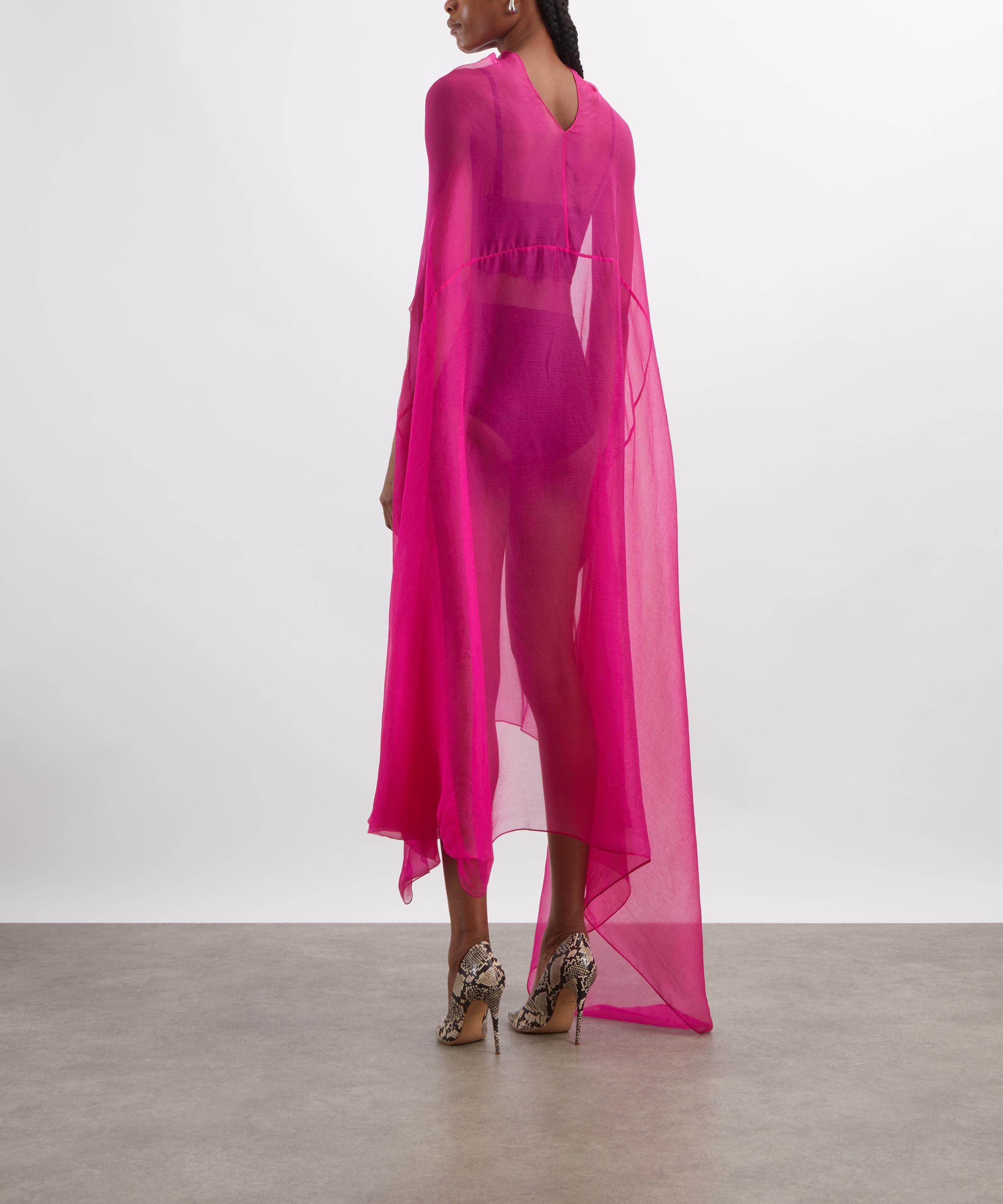 Dries Van Noten - Fuchsia Silk Cape Dress image number 3