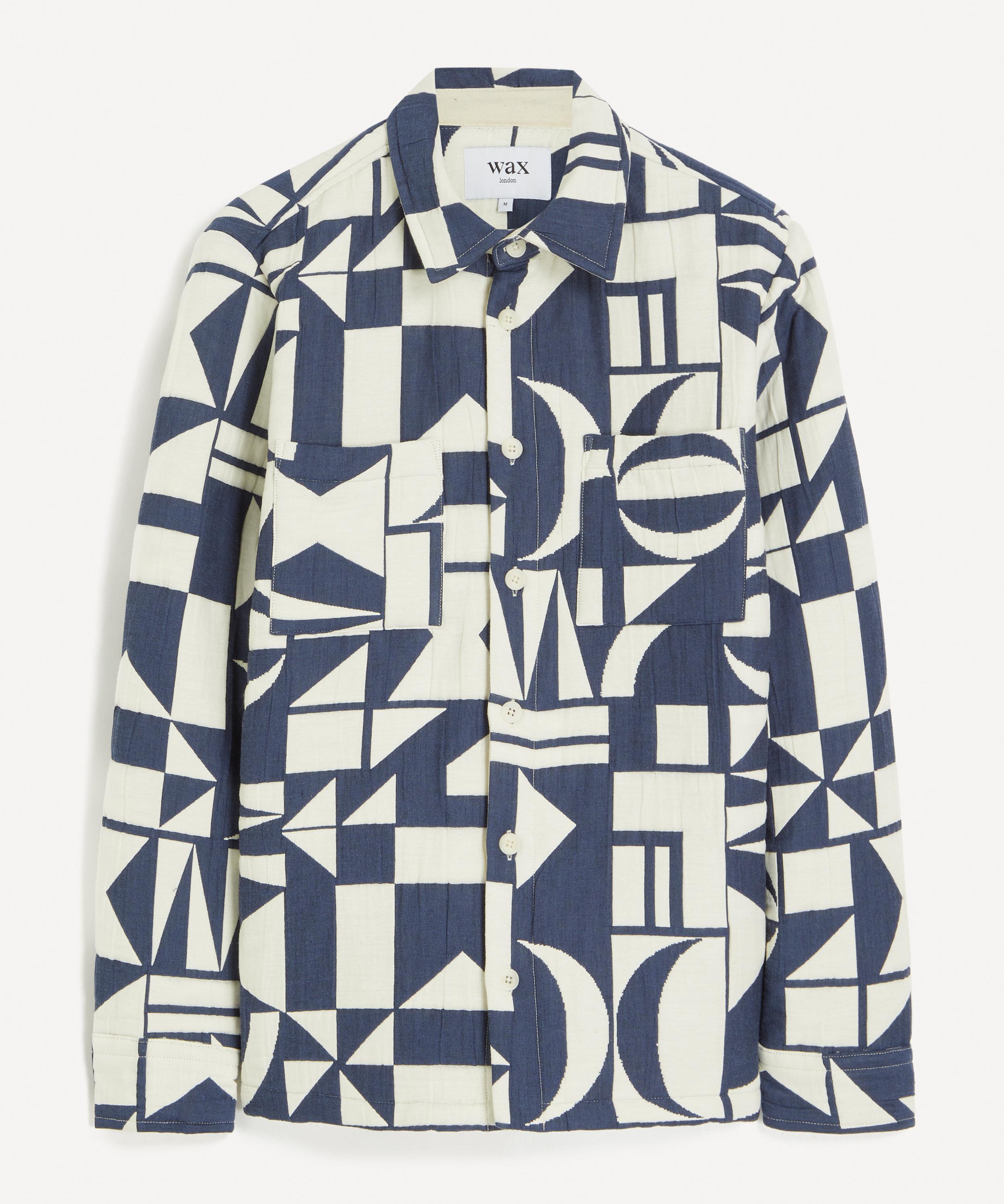 Wax London - Otto Blue-Ecru Quilted Jacquard Overshirt