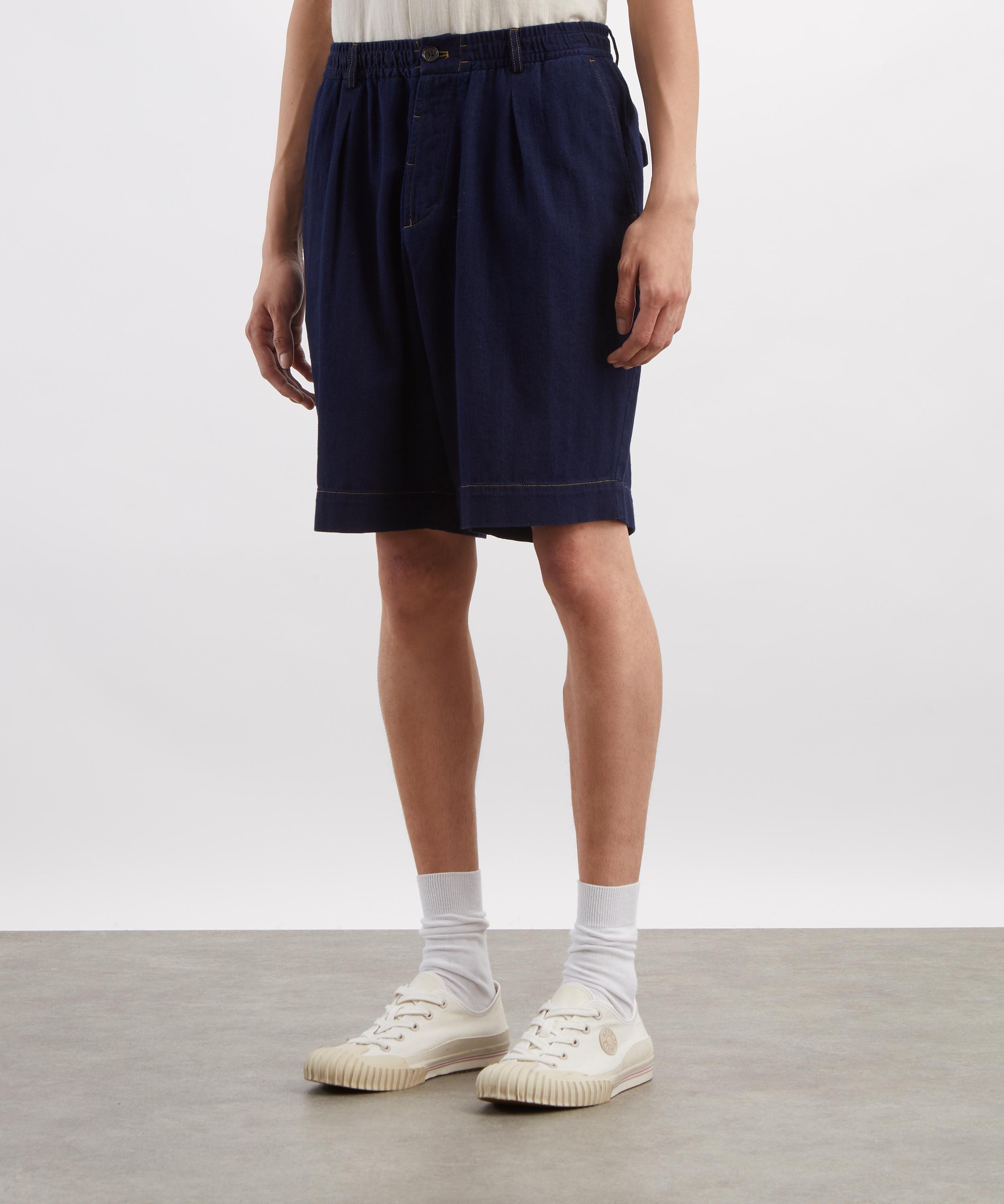 Universal Works - Indigo Herringbone Pleated Track Shorts image number 2