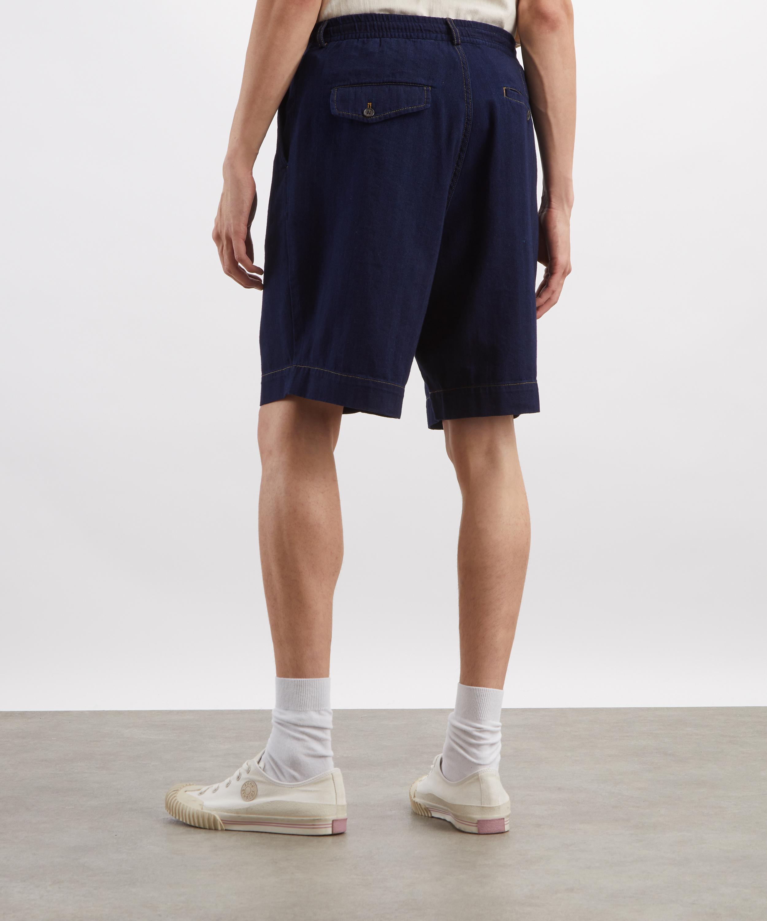 Universal Works - Indigo Herringbone Pleated Track Shorts image number 3