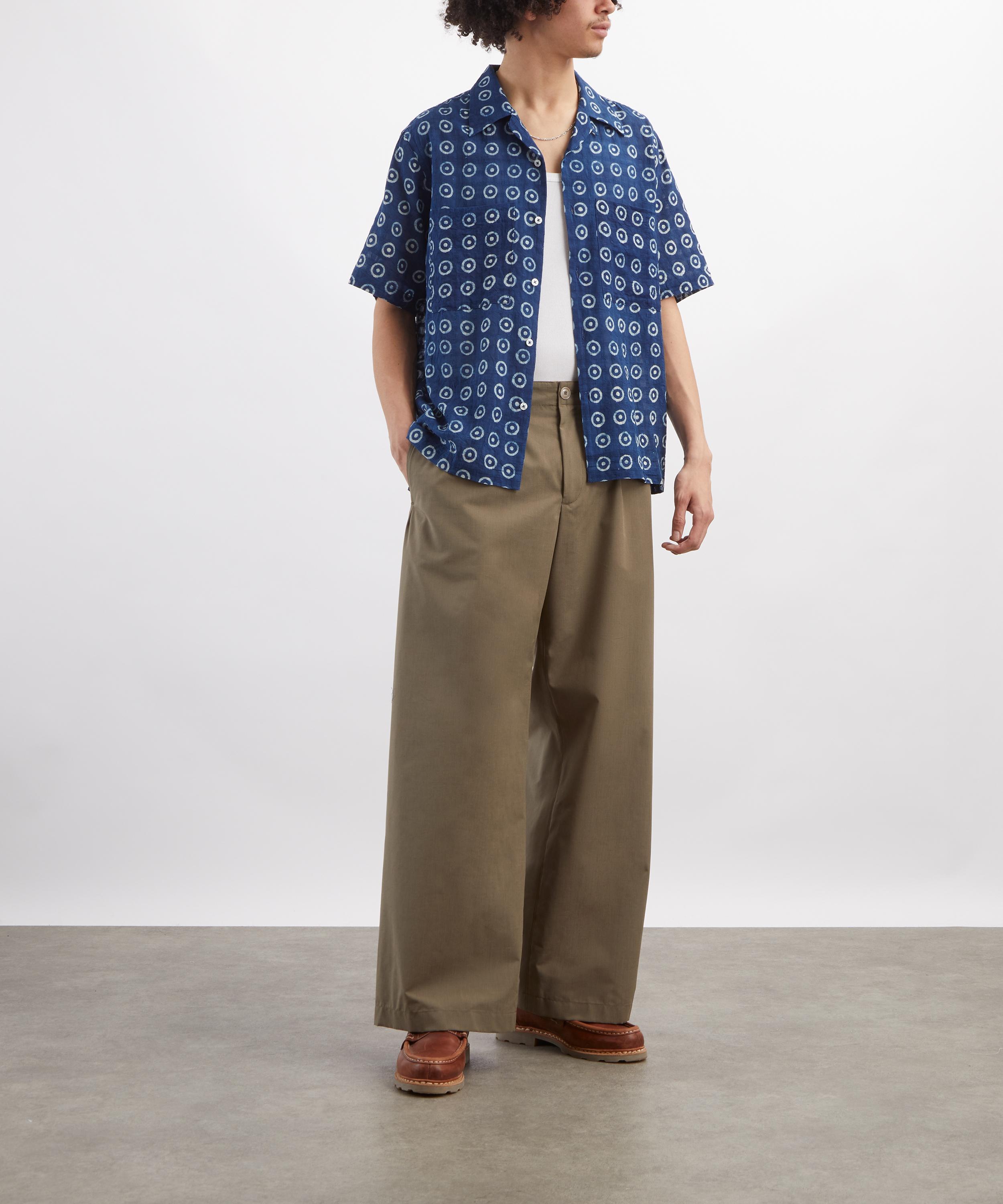 Universal Works - Indigo Block Print Circles Camper Shirt image number 1