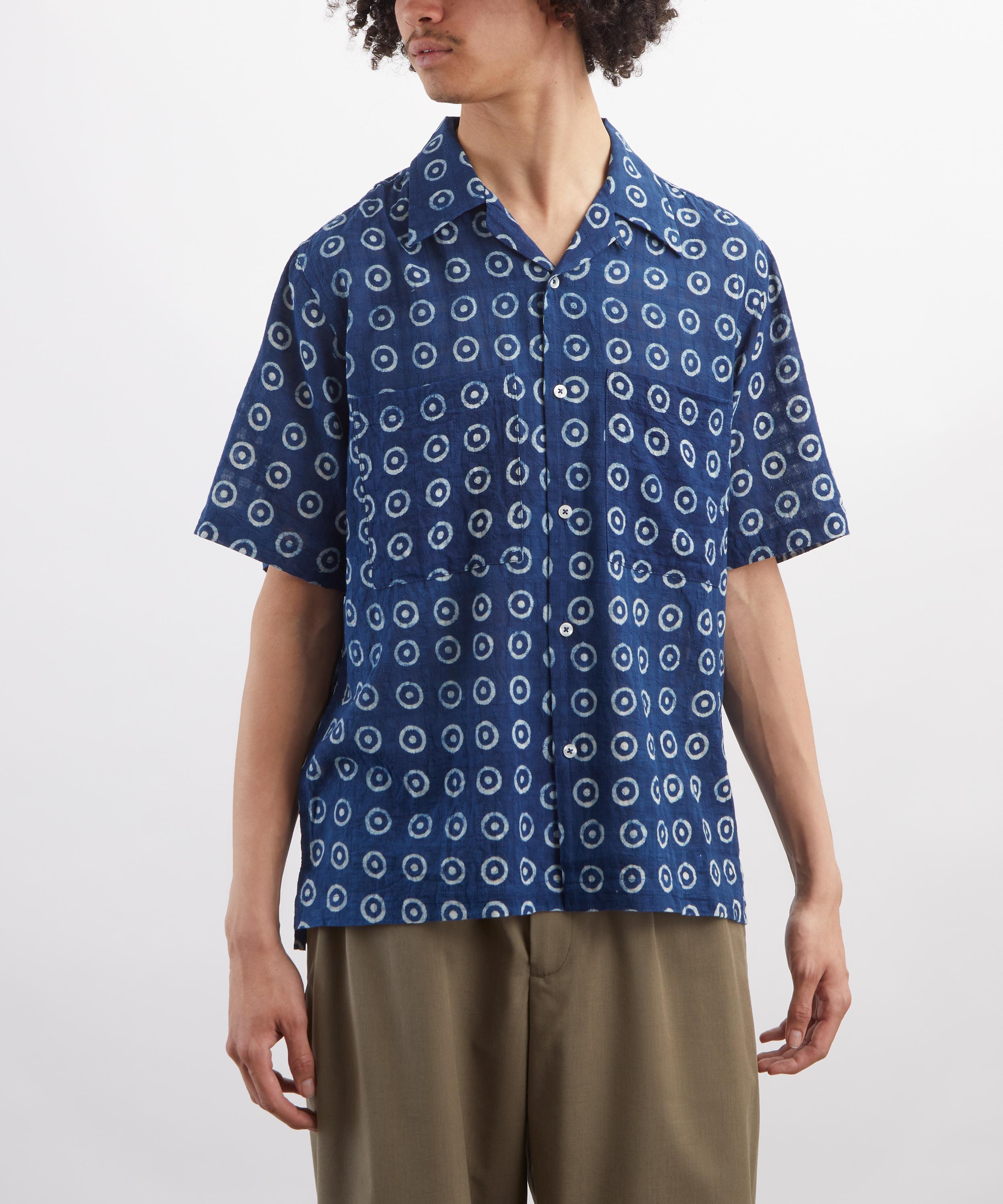 Universal Works - Indigo Block Print Circles Camper Shirt image number 2