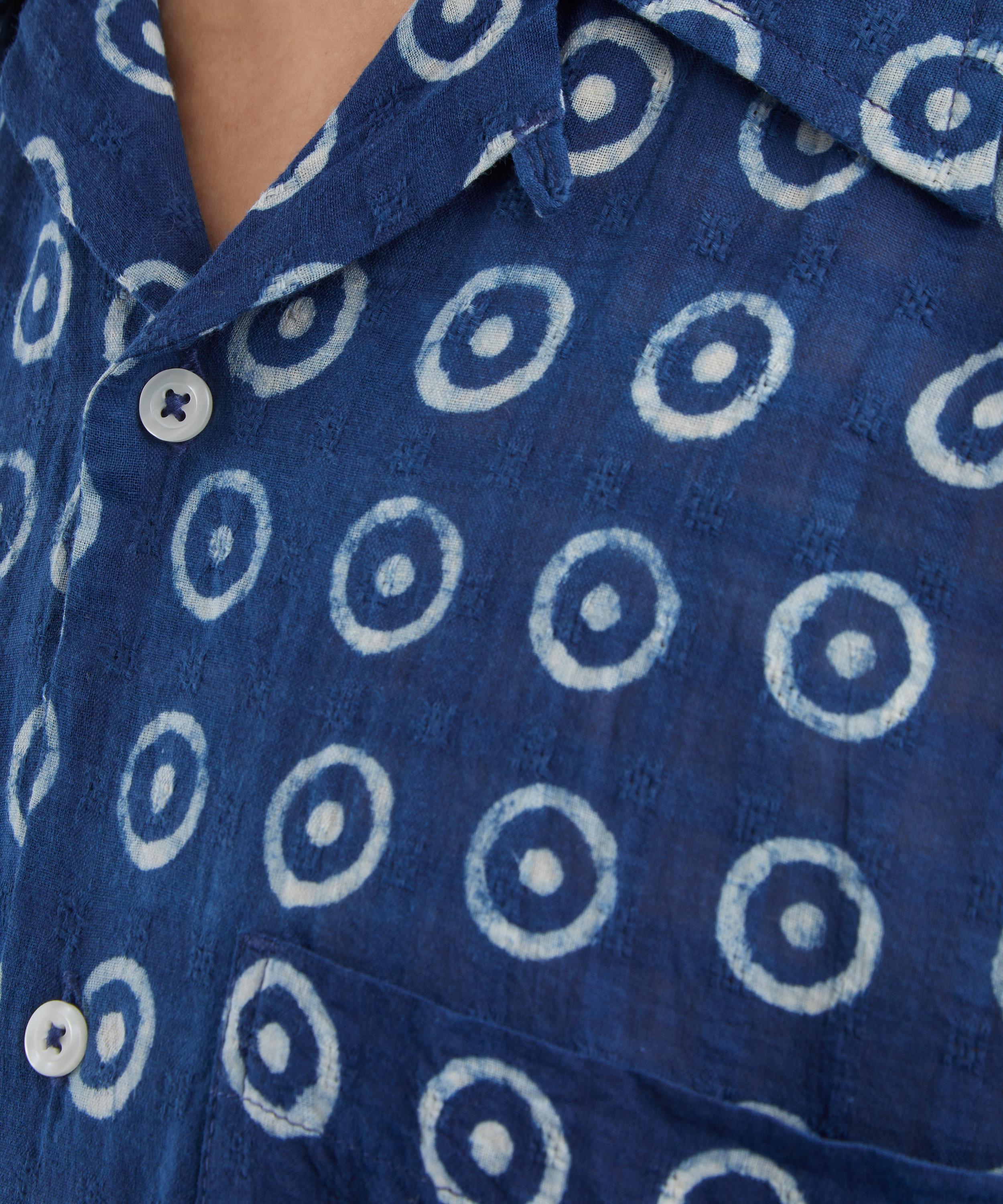 Universal Works - Indigo Block Print Circles Camper Shirt image number 4