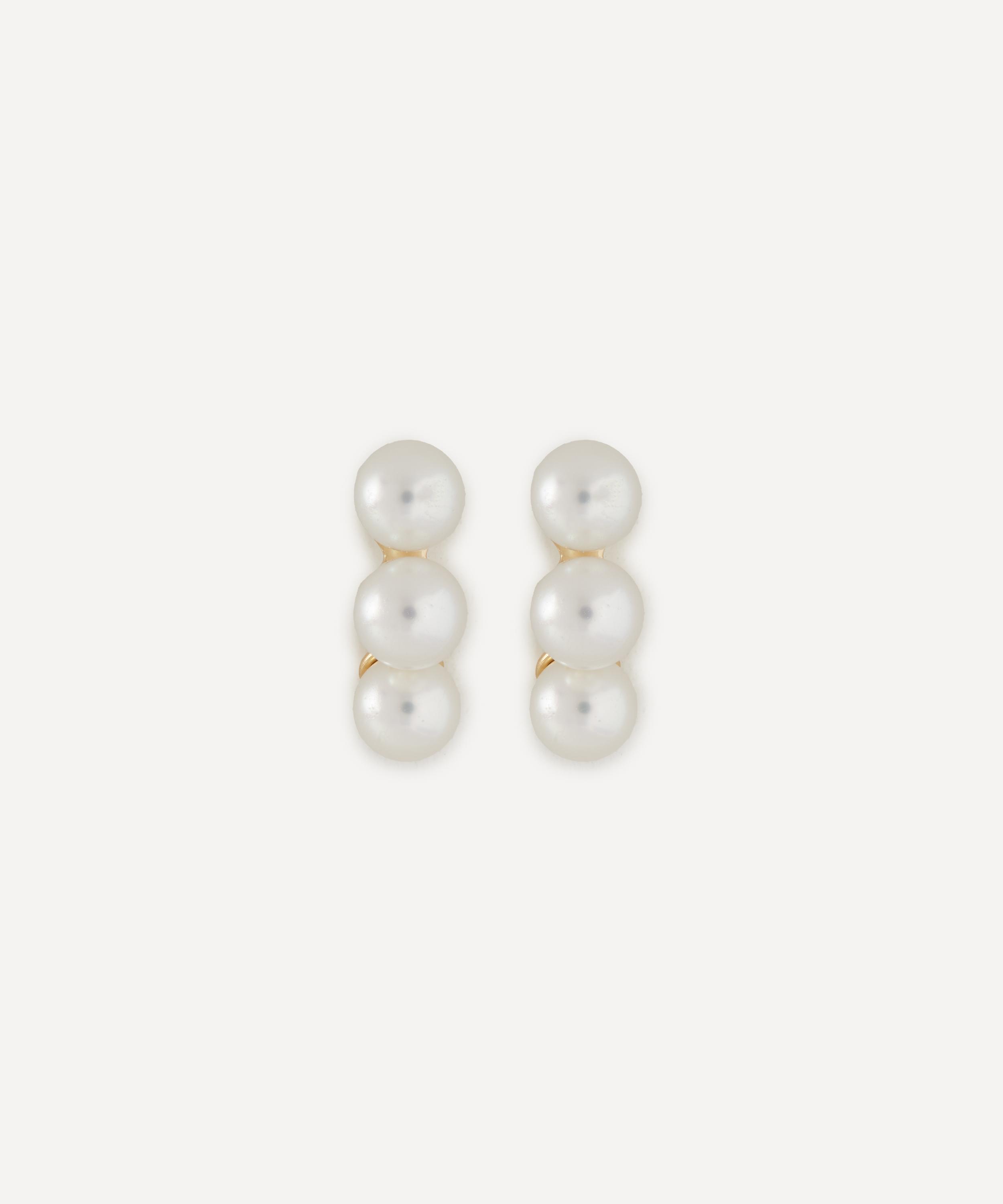 Mizuki - 14ct Gold White Triple Akoya Pearl Stud Earrings