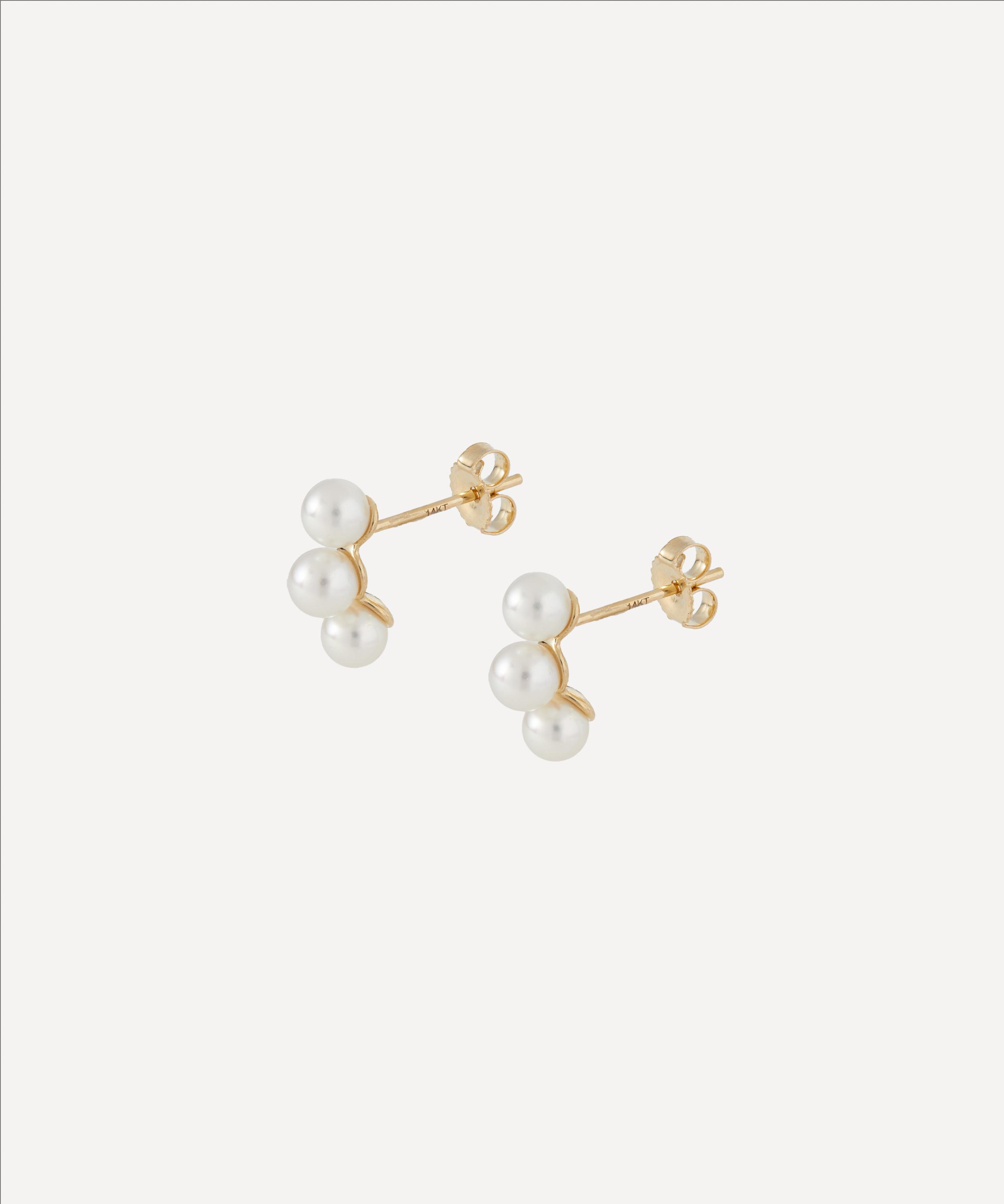Mizuki - 14ct Gold White Triple Akoya Pearl Stud Earrings image number 1