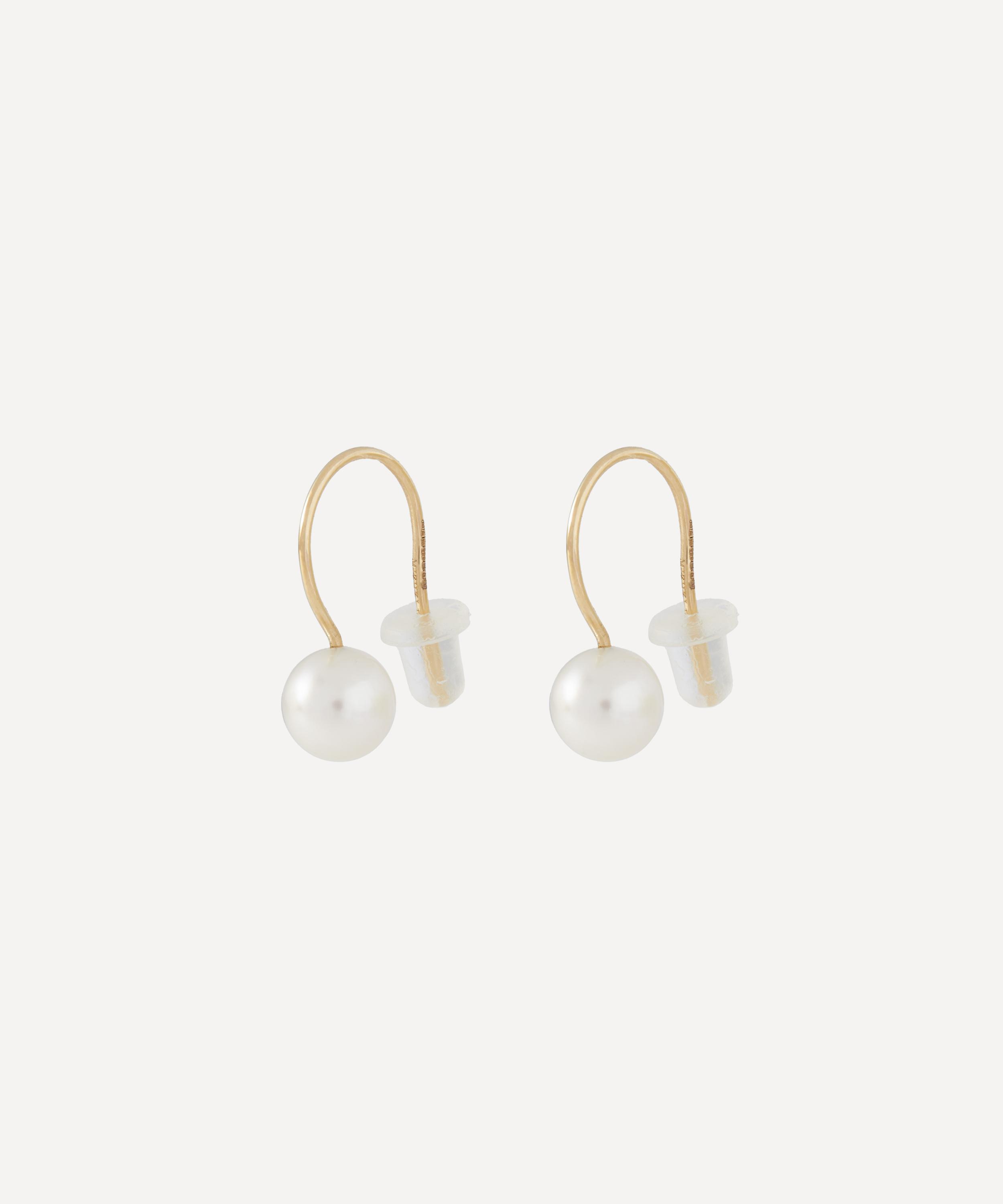 Mizuki - 14ct Gold Single White Akoya Pearl Drop Earrings