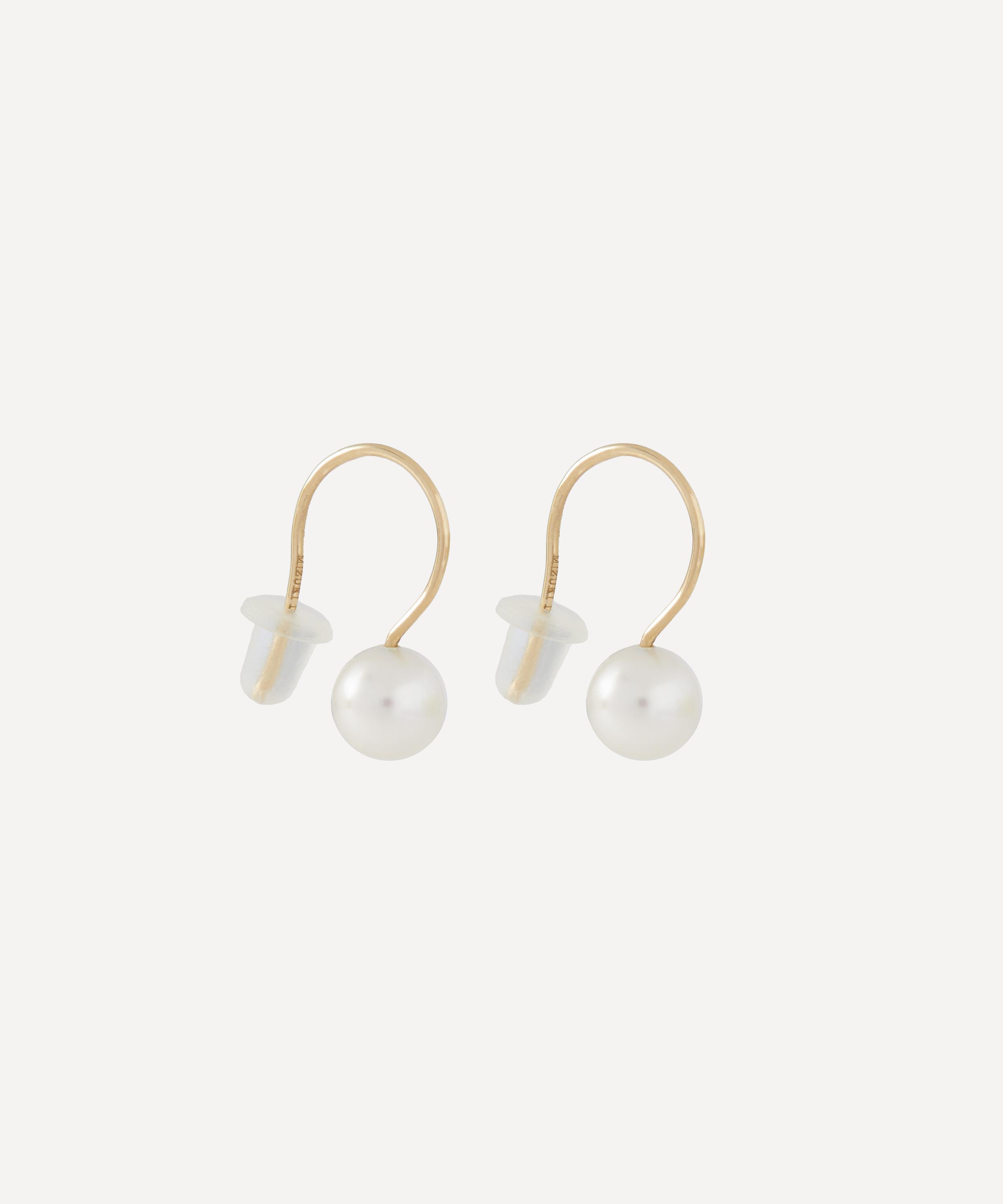 Mizuki - 14ct Gold Single White Akoya Pearl Drop Earrings image number 1