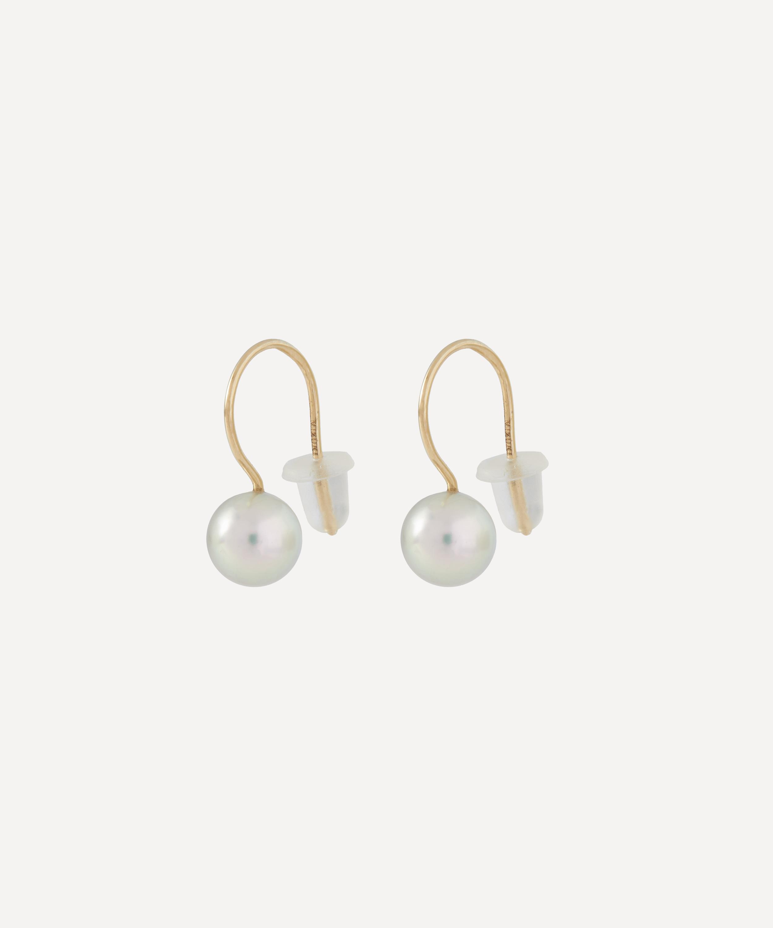 Mizuki - 14ct Gold Single Grey Akoya Pearl Drop Earrings