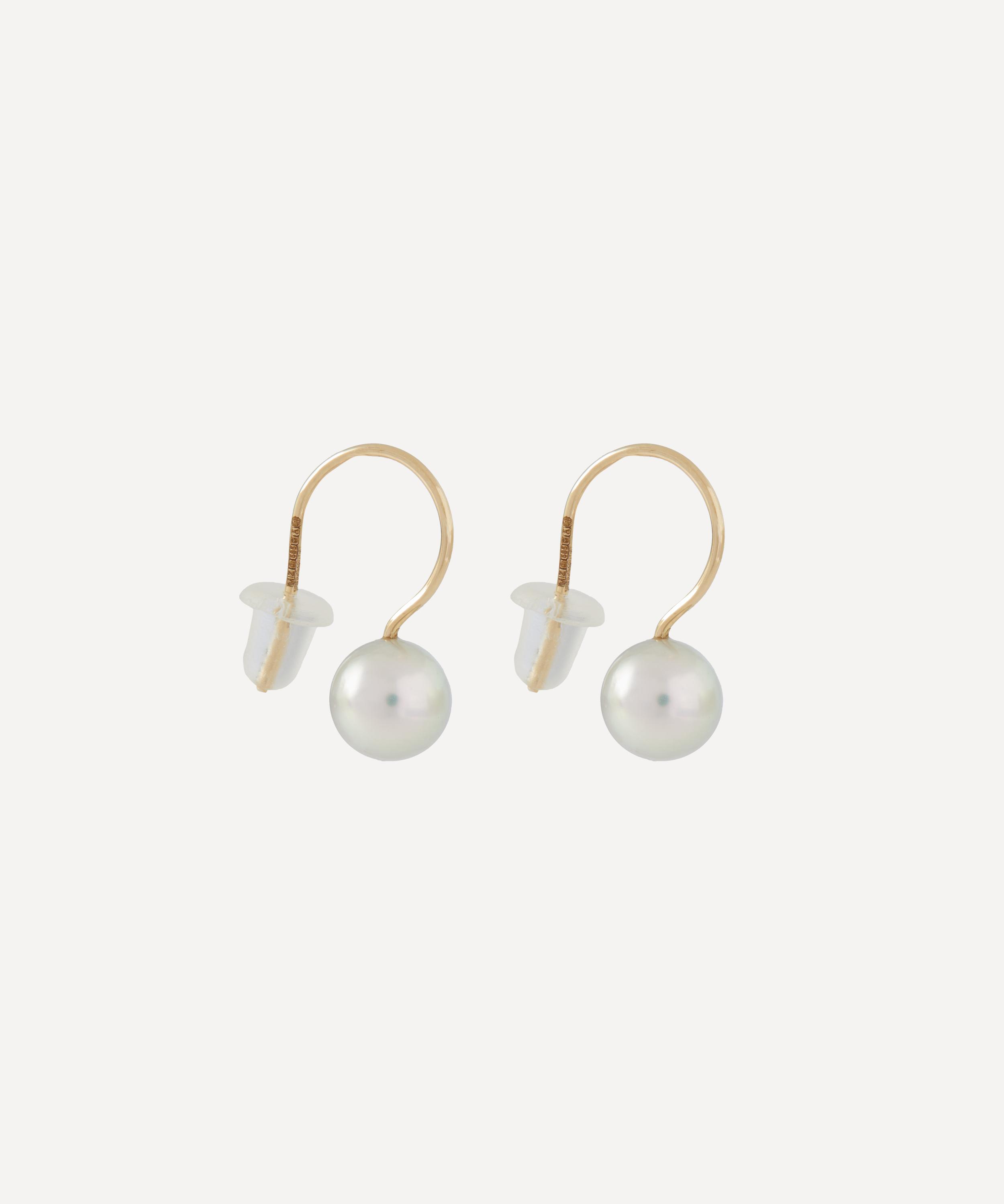 Mizuki - 14ct Gold Single Grey Akoya Pearl Drop Earrings image number 1