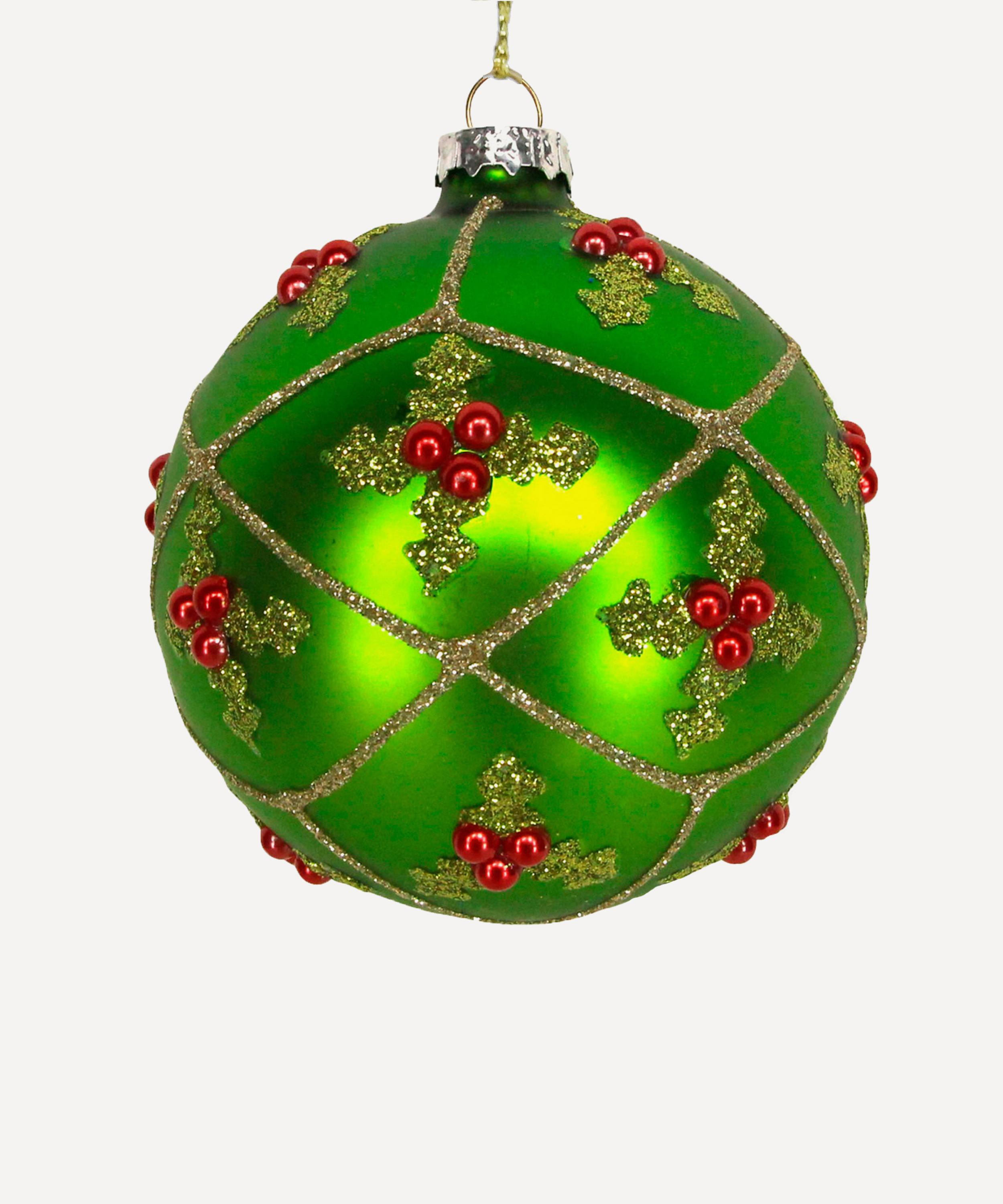 Christmas - Holly Matt Green Glass Ornament image number 0