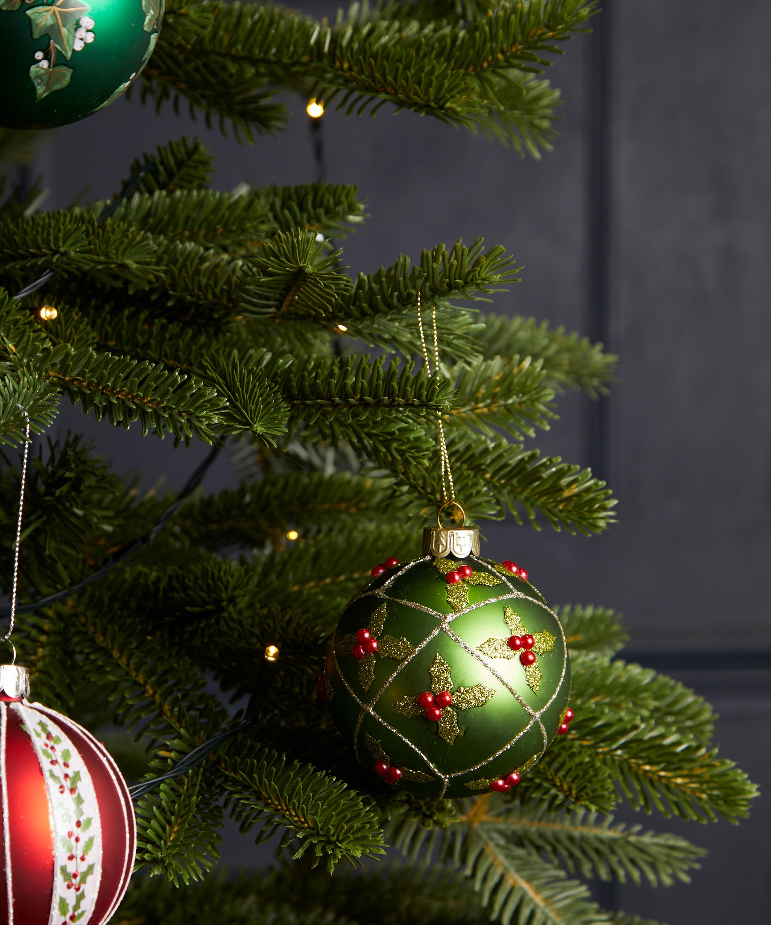 Christmas - Holly Matt Green Glass Ornament image number 1