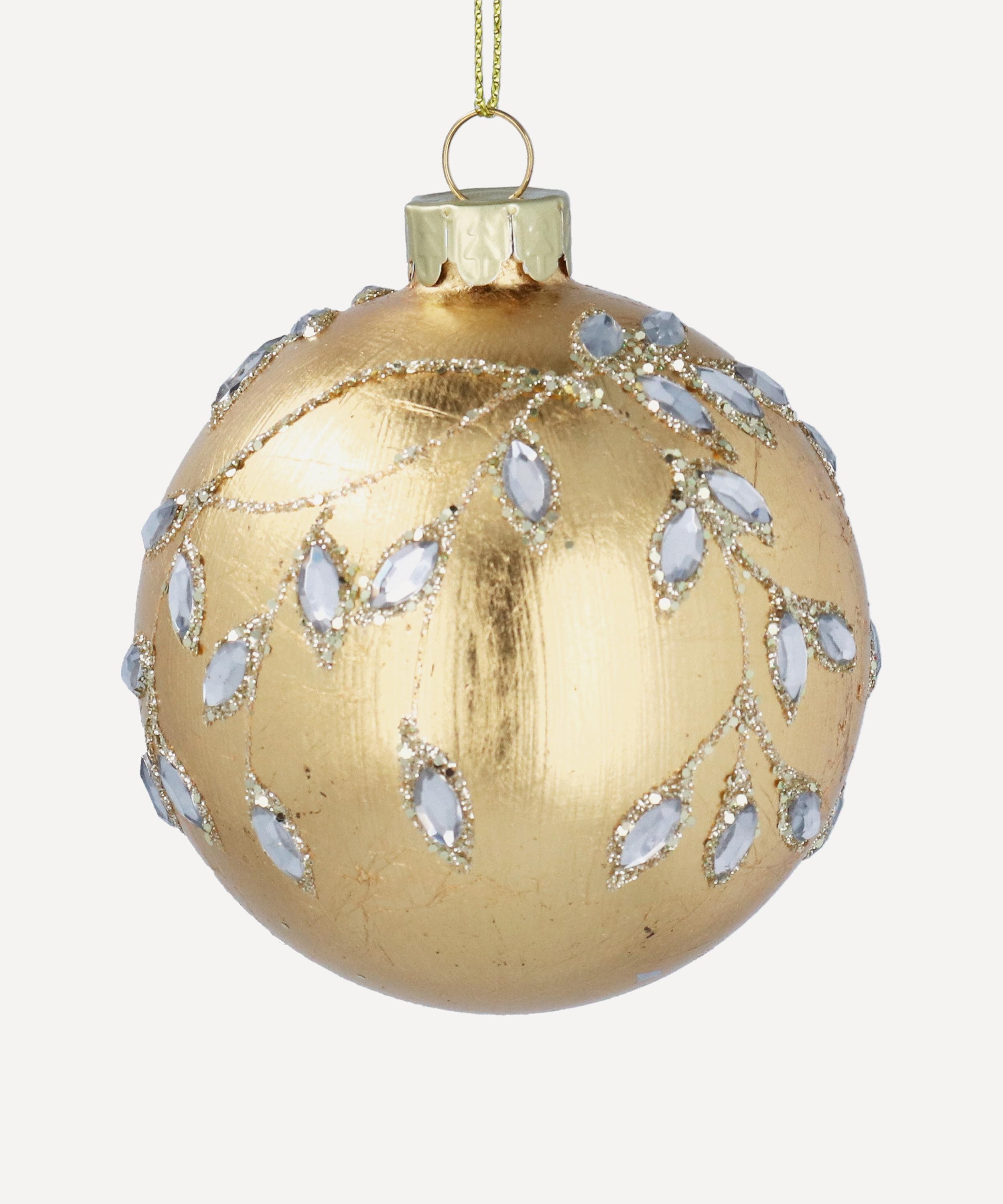 Christmas - Leaves with Jewels Gold Glass Ornament image number 0
