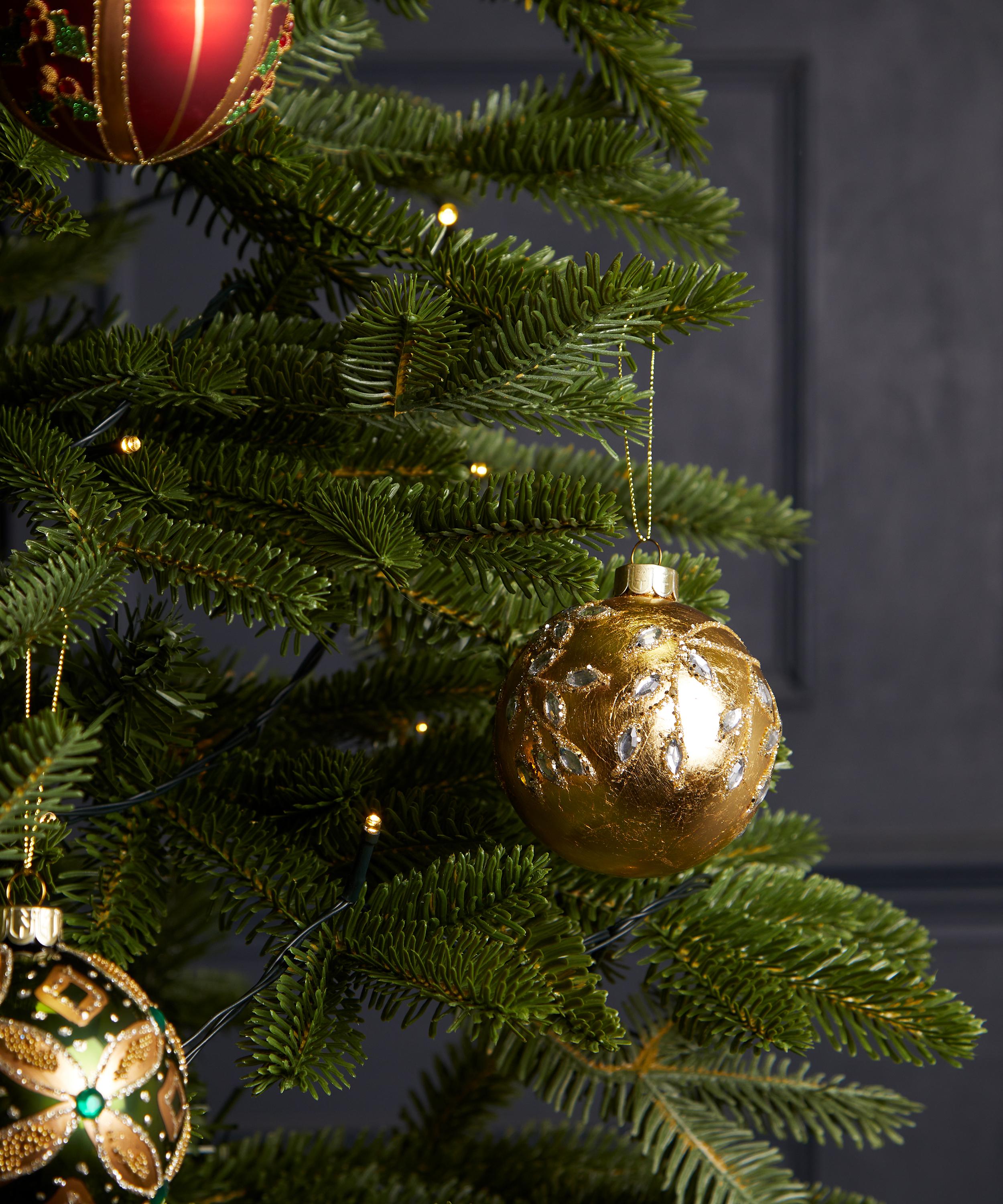 Christmas - Leaves with Jewels Gold Glass Ornament image number 1