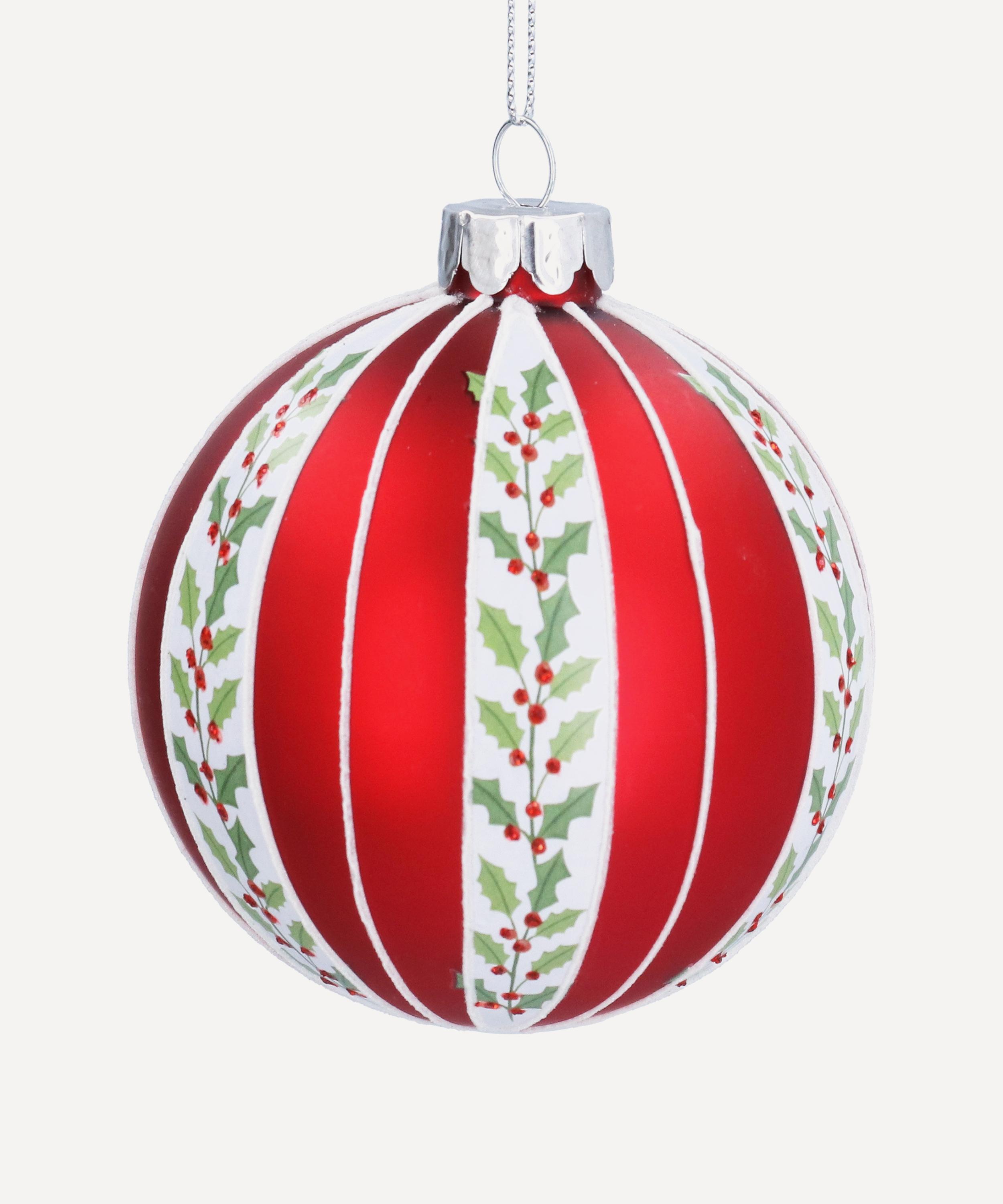 Christmas - Holly Striped Matt Red Glass Ornament image number 0