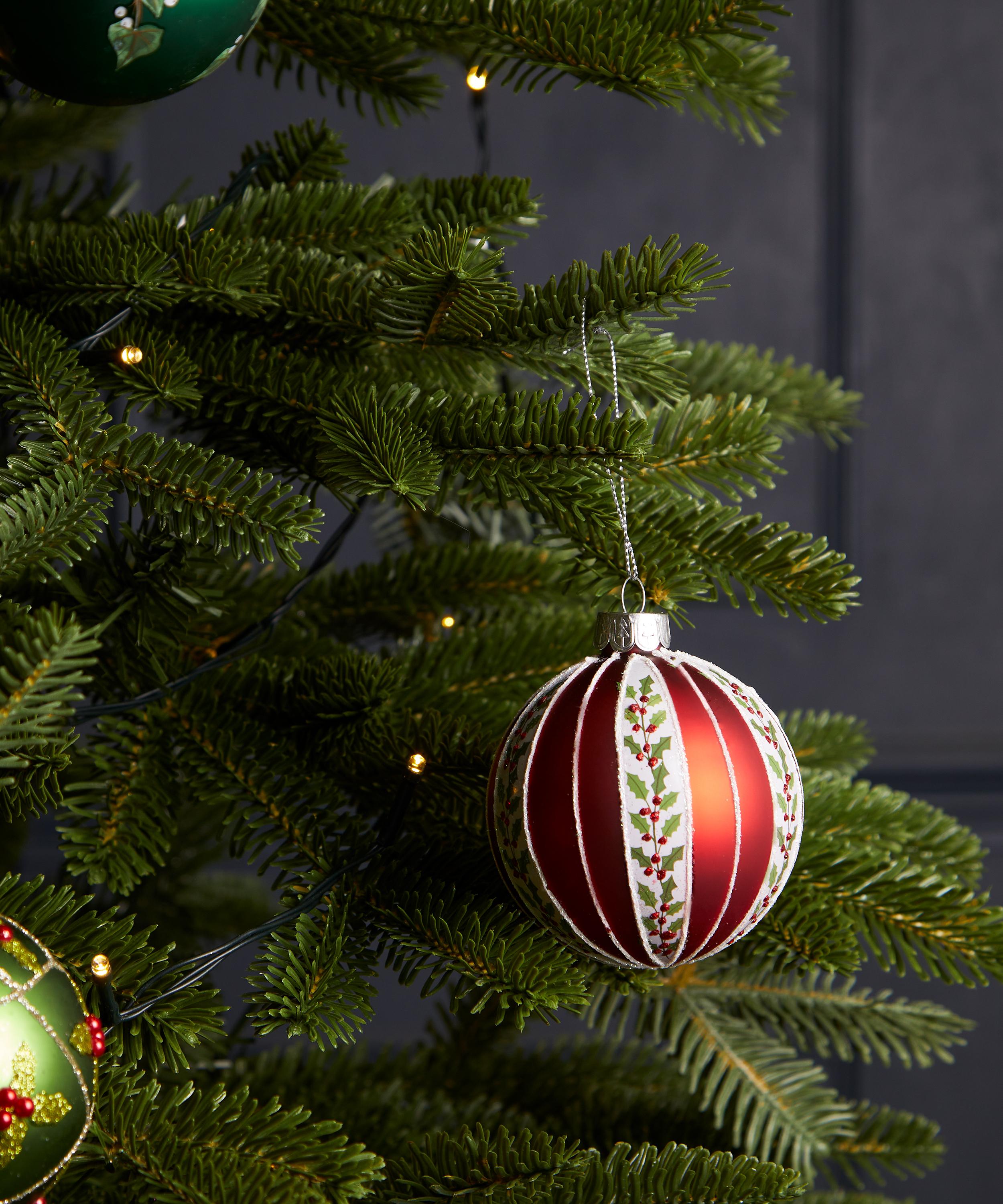 Christmas - Holly Striped Matt Red Glass Ornament image number 1