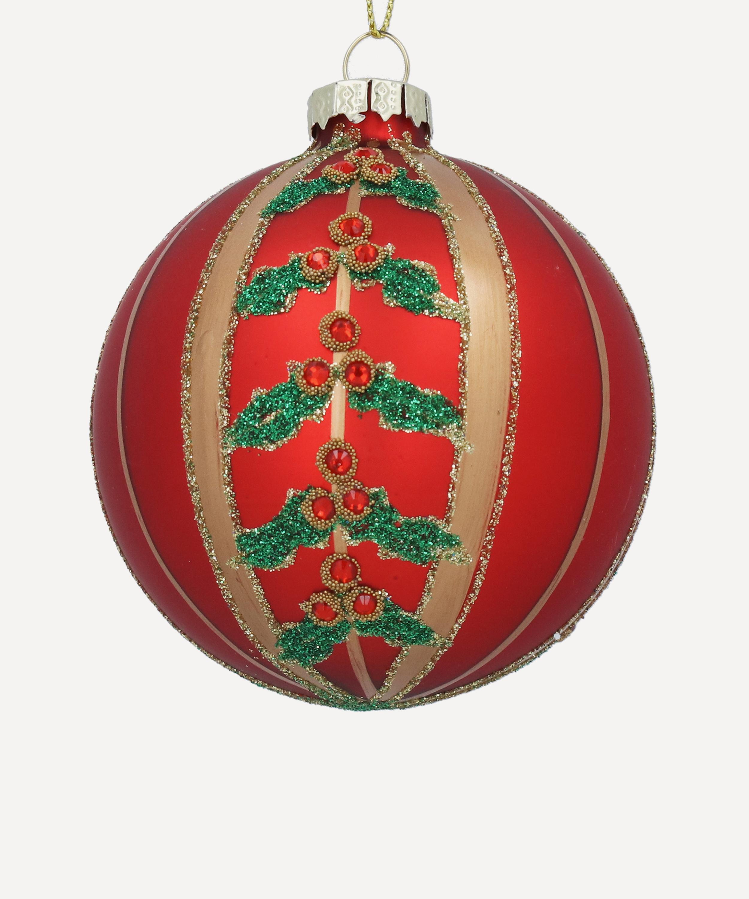 Christmas - Holly Sprigs Striped Glass Ornament image number 0