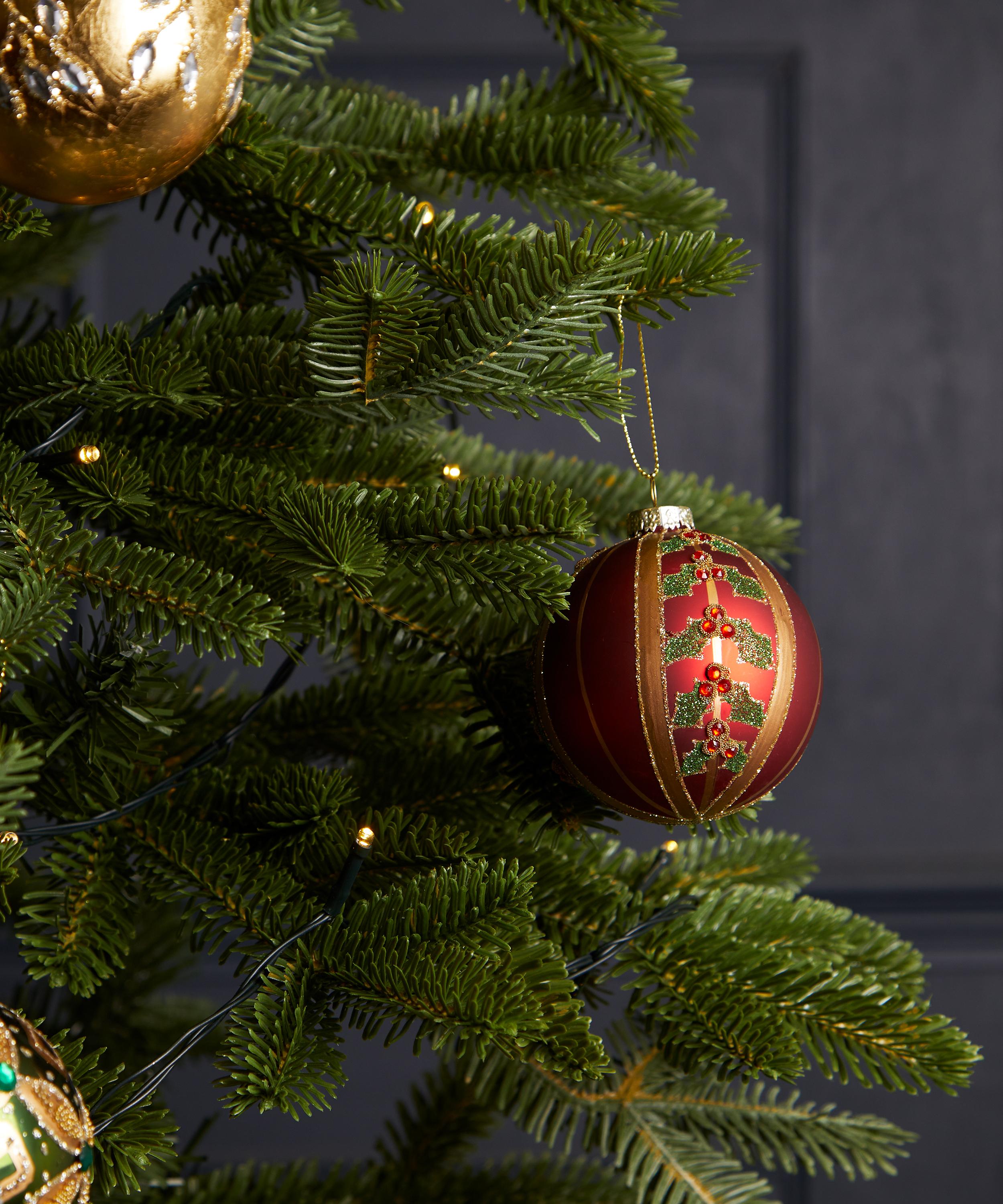 Christmas - Holly Sprigs Striped Glass Ornament image number 1