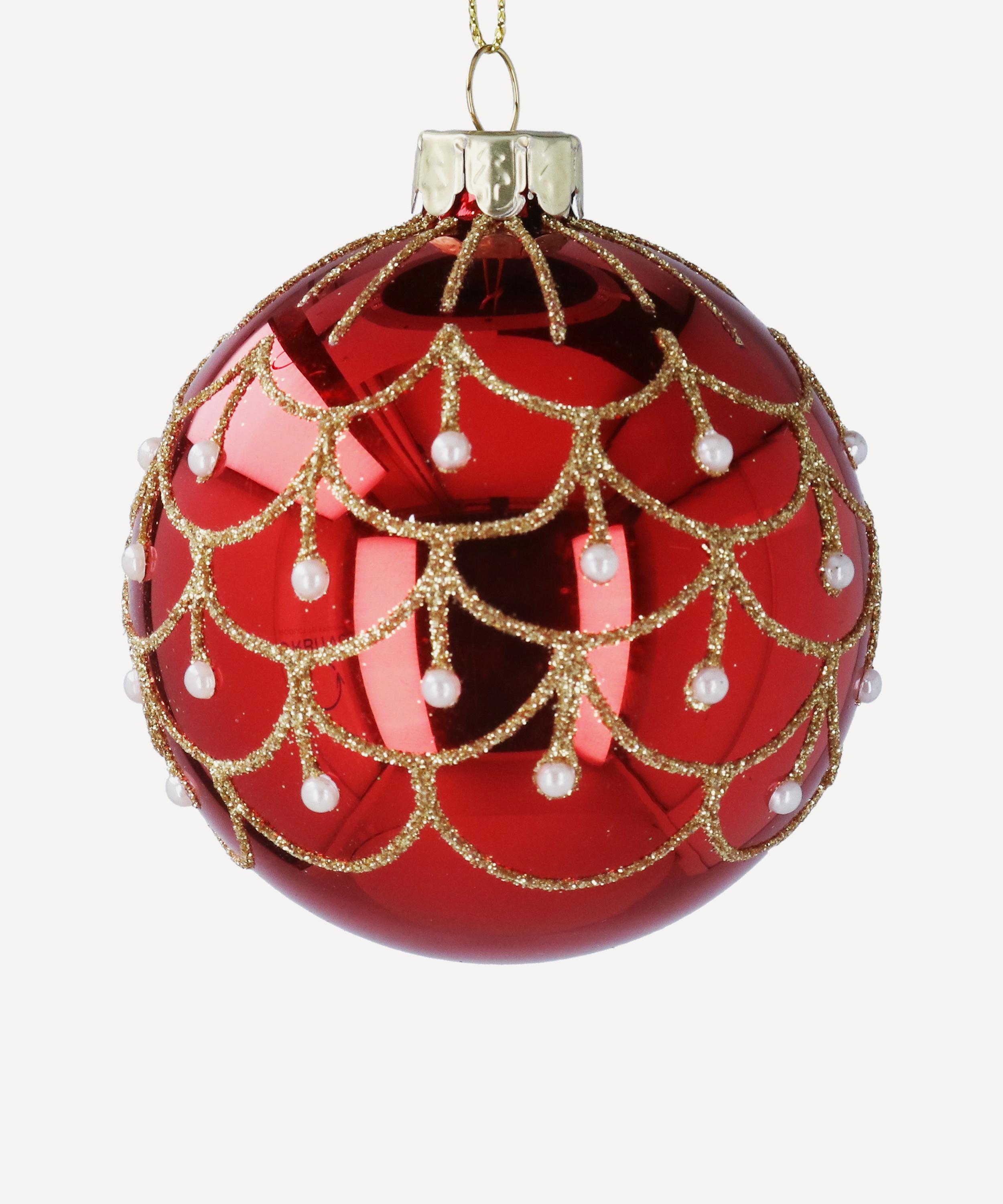 Christmas - Mirrorball with Pearls Red Glass Ornament image number 0