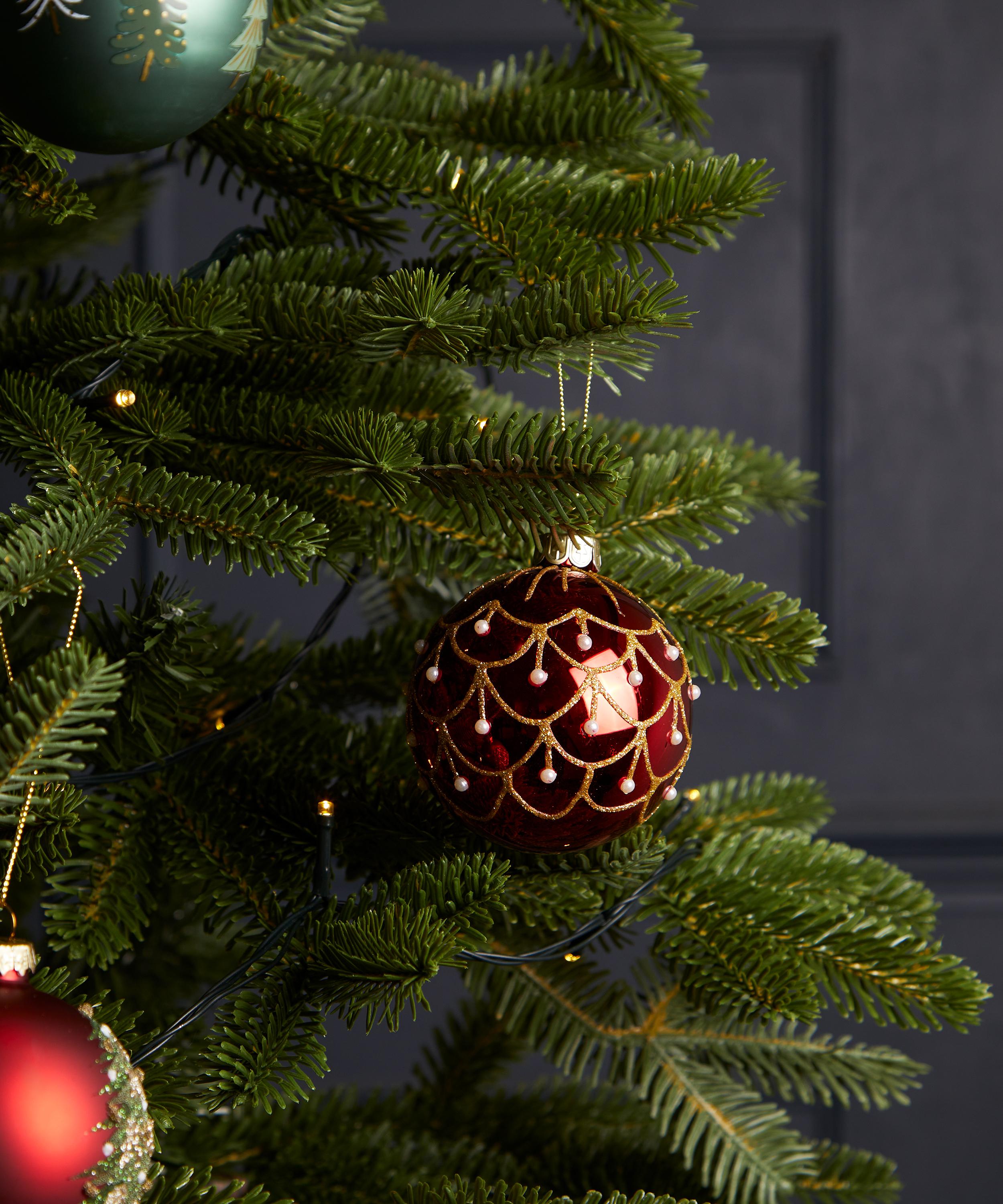 Christmas - Mirrorball with Pearls Red Glass Ornament image number 1