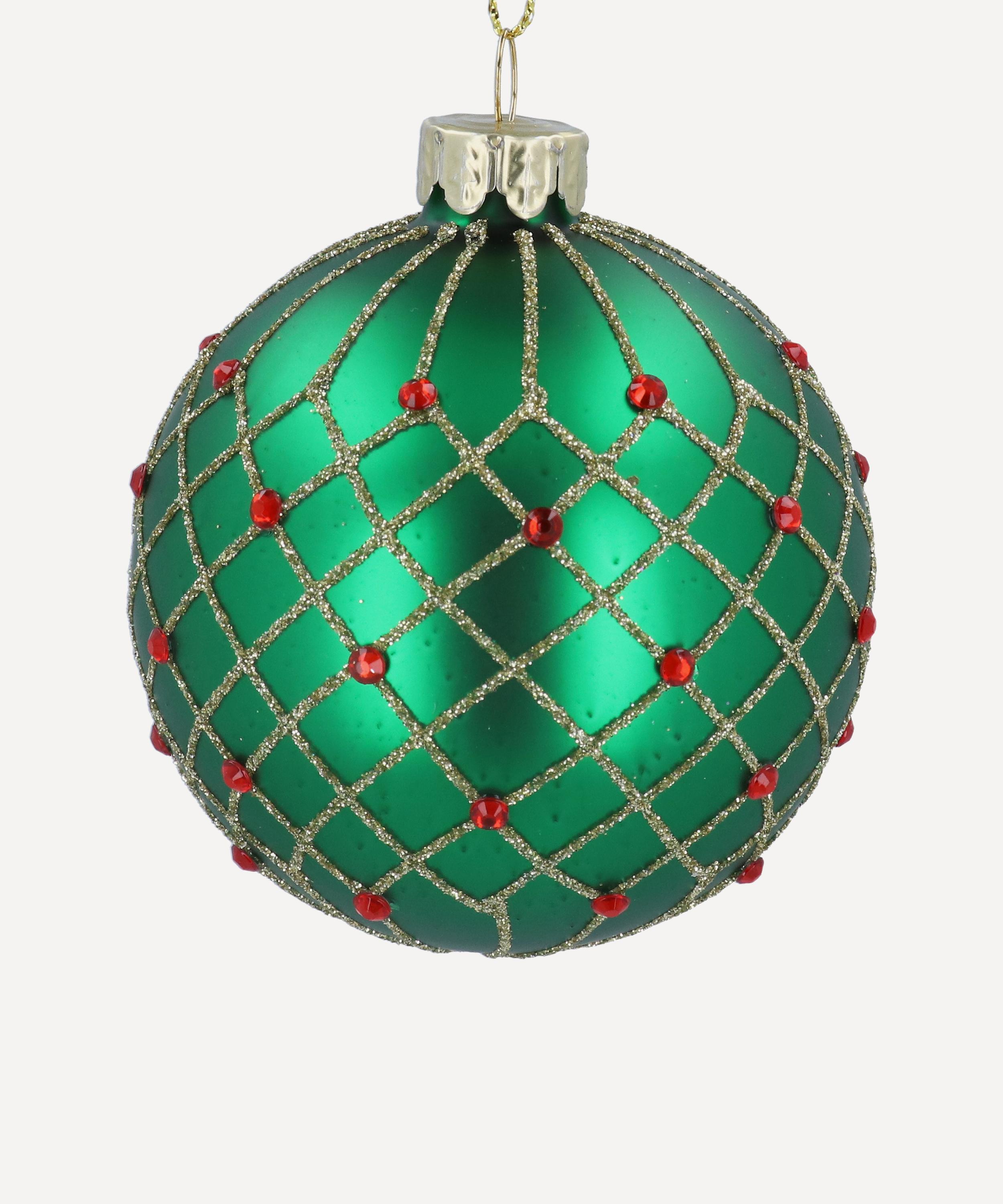 Christmas - Jewel Embellished Green Glass Bauble image number 0