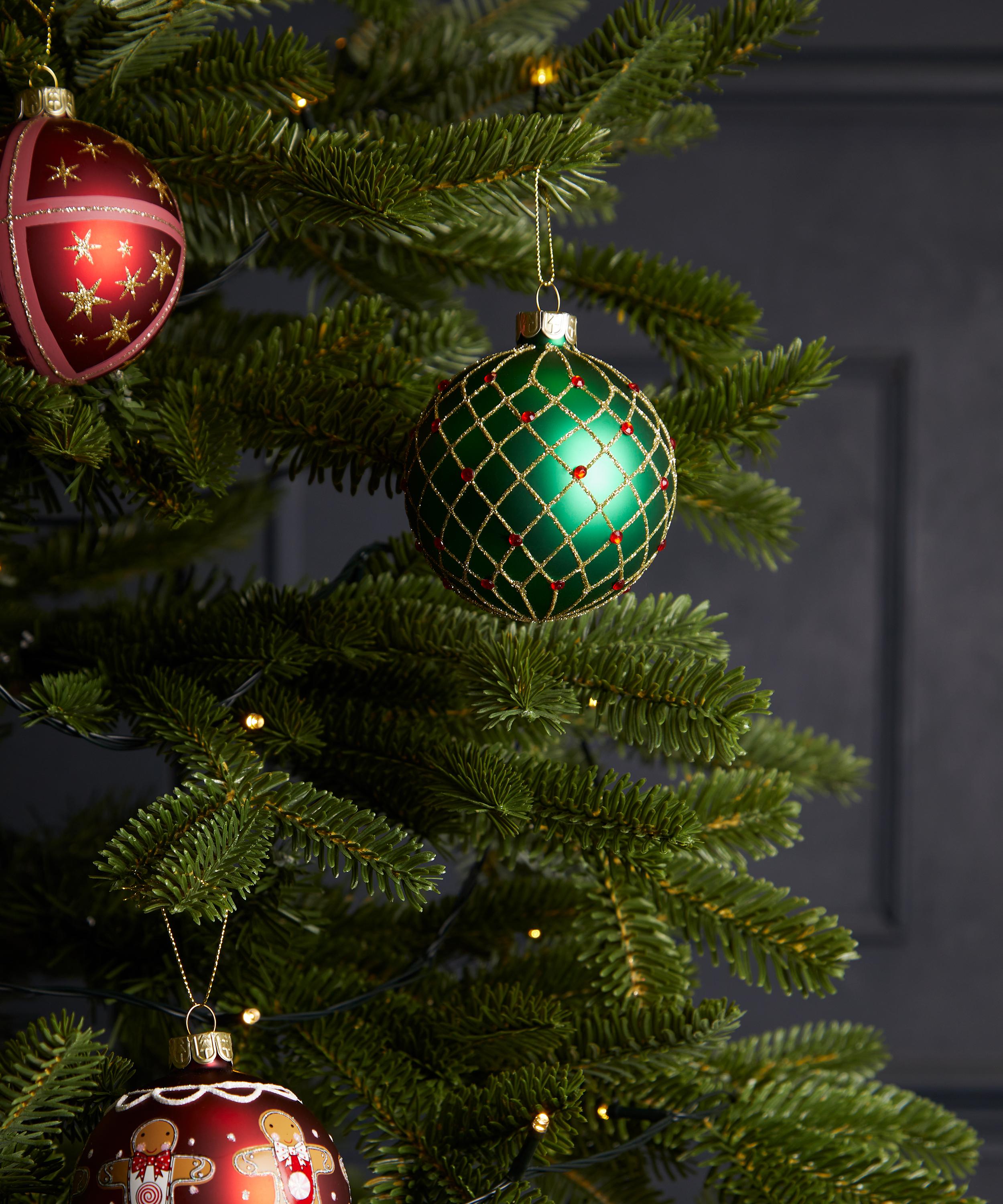 Christmas - Jewel Embellished Green Glass Bauble image number 1