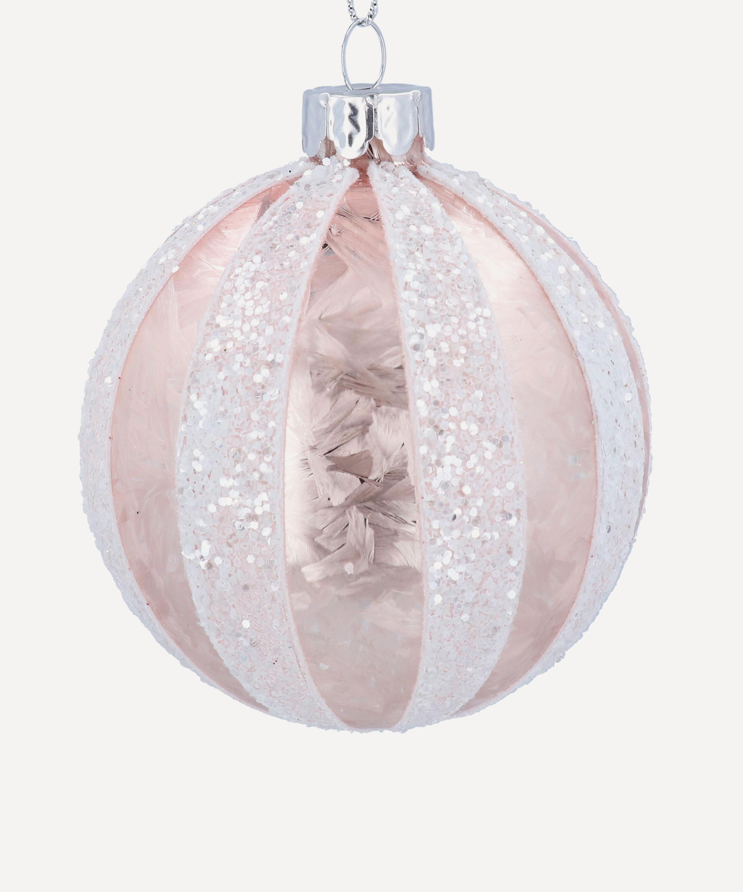 Christmas - Glitter Stripe Frosted Pink Glass Ornament image number 0
