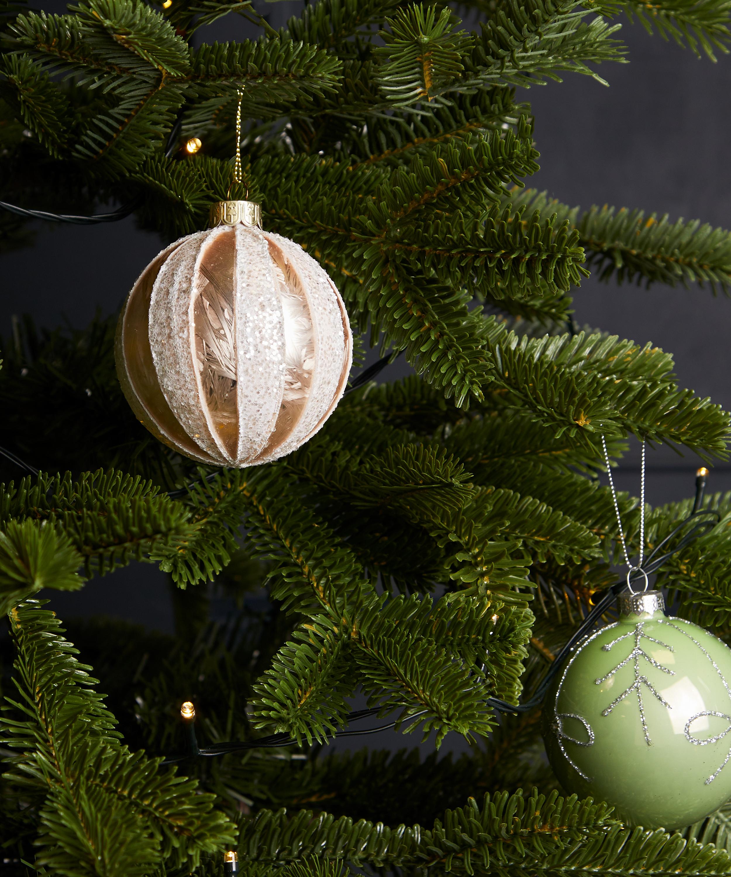 Christmas - Glitter Stripe Frosted Pink Glass Ornament image number 1