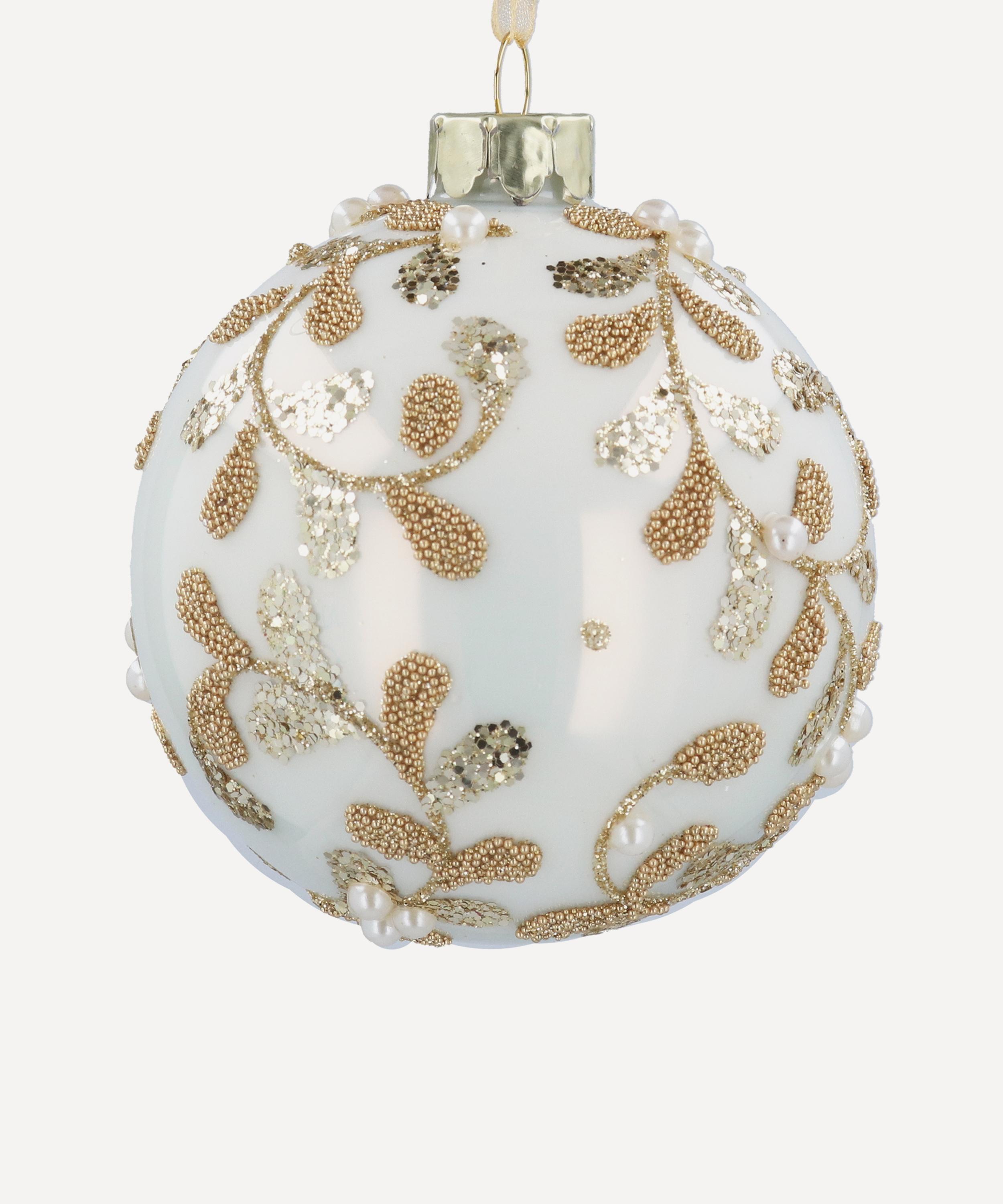 Christmas - Beaded Vines Cream Glass Ornament image number 0