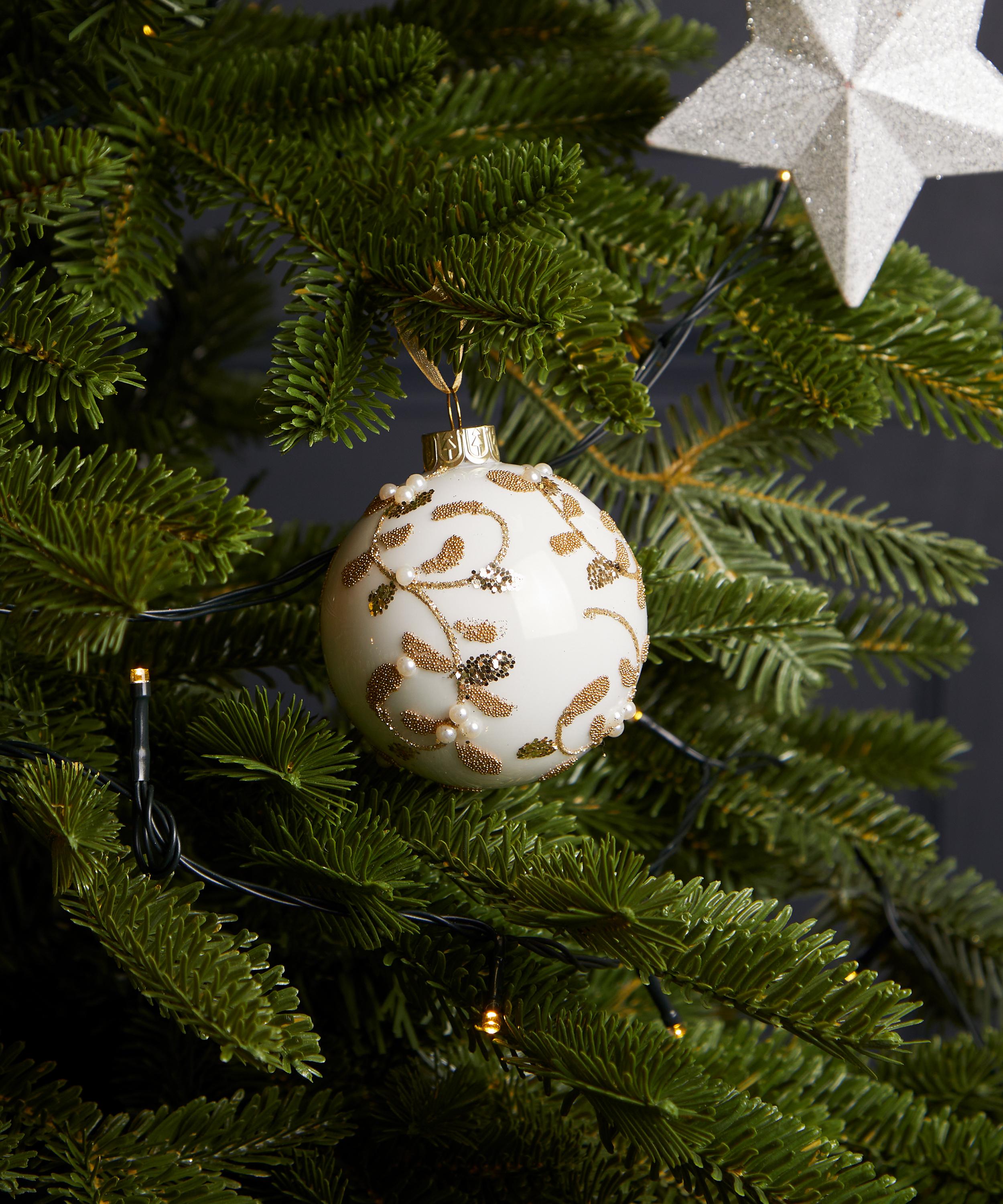 Christmas - Beaded Vines Cream Glass Ornament image number 1