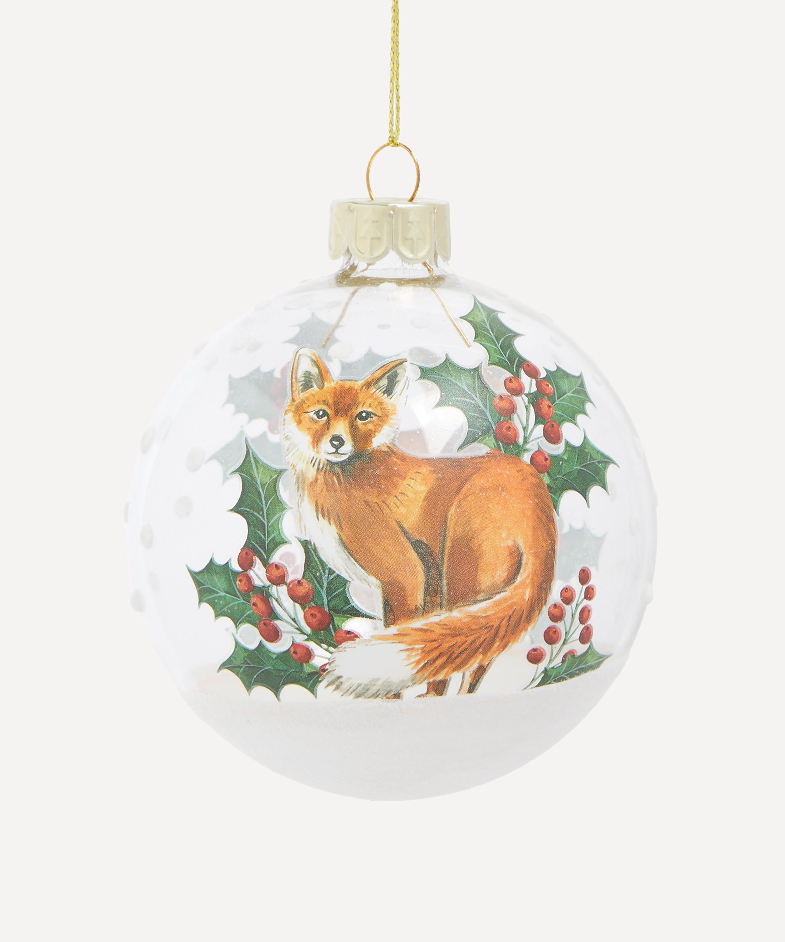 Christmas - Fox and Holly Clear Glass Ornament image number 0