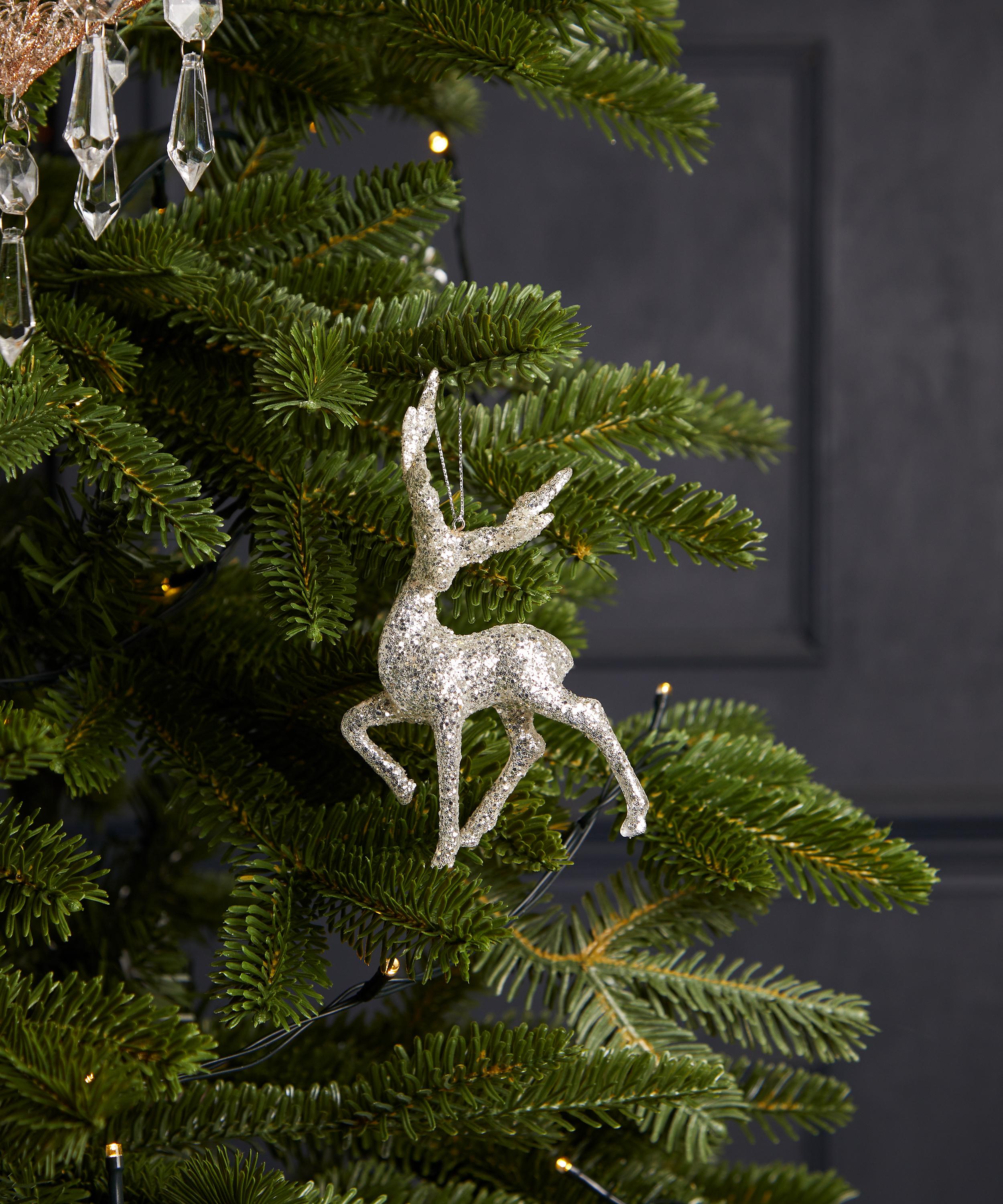 Christmas - Silver Glitter Stag Ornament image number 1