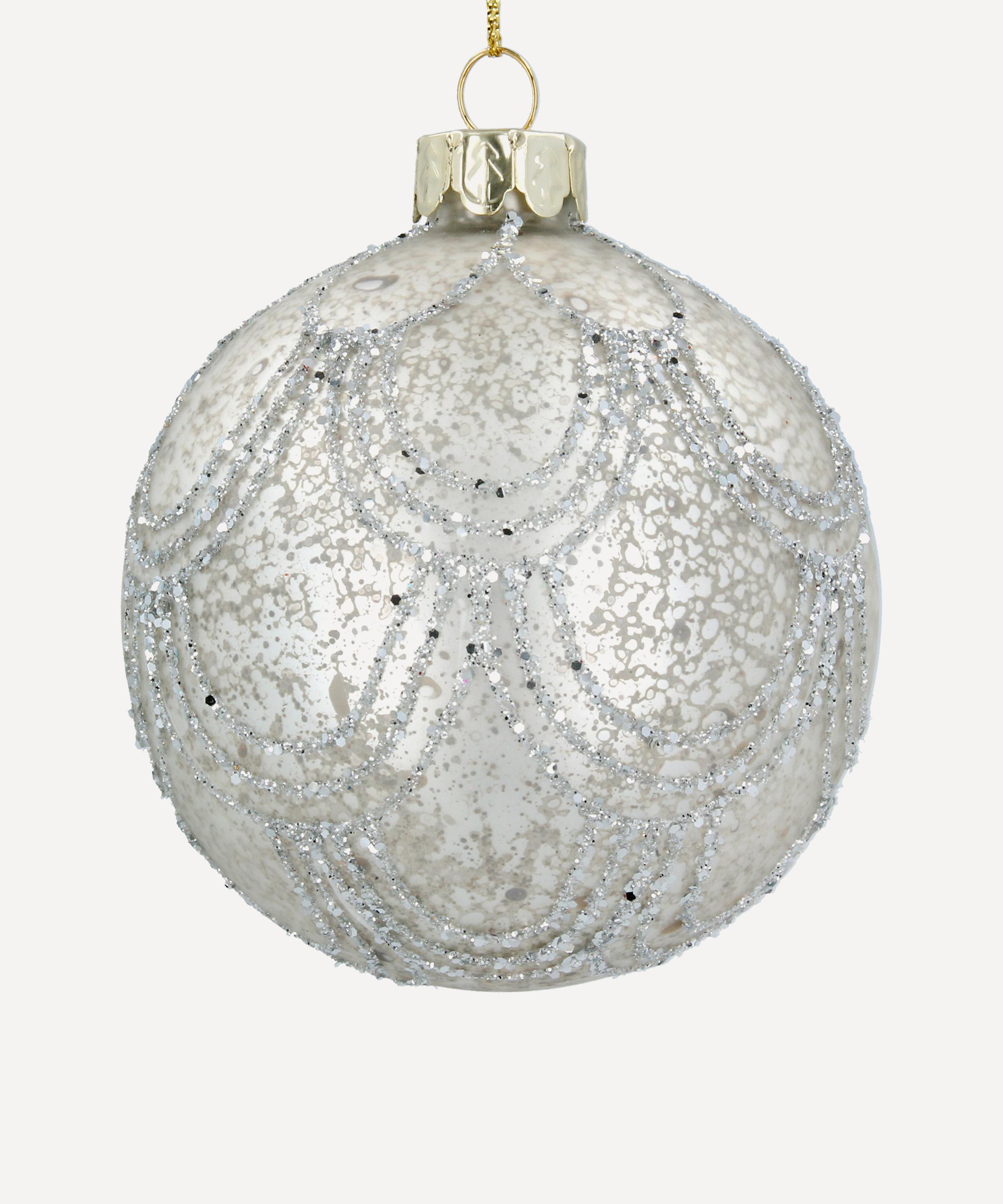 Christmas - Art Deco Swags Antique Silver Glass Ornament image number 0
